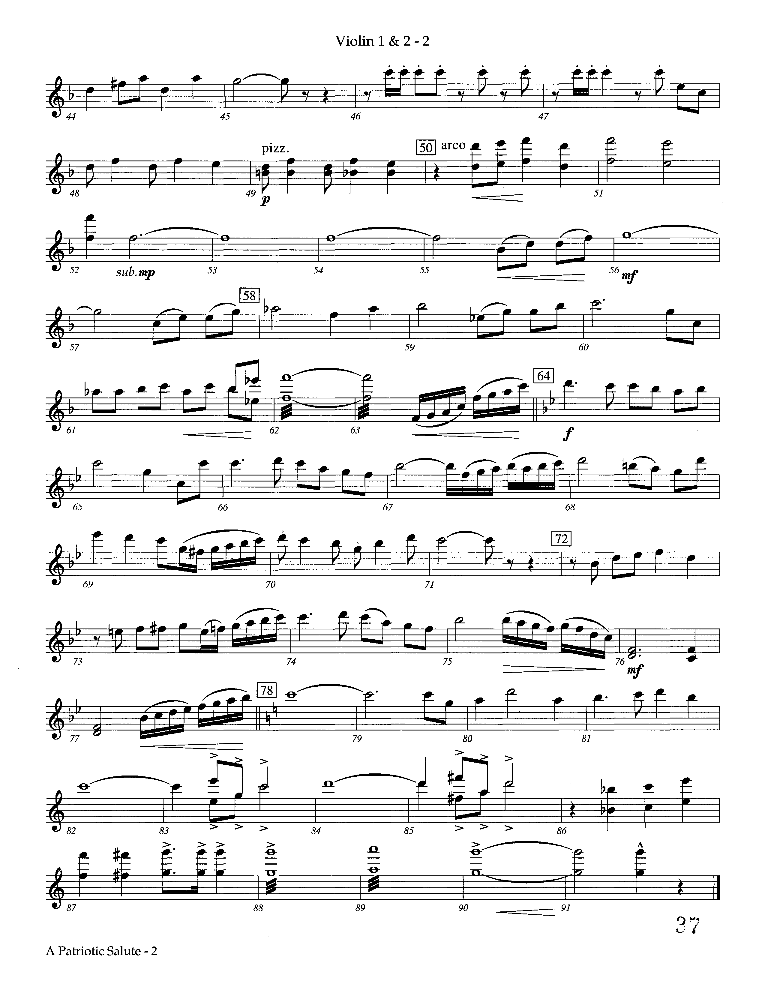 A Patriotic Salute (Instrumental) Violin 1/2 (Lifeway Worship / Arr. Richard Kingsmore)