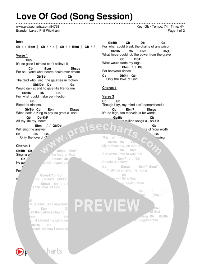 Love Of God (Song Session) Chords & Lyrics (Brandon Lake / Phil Wickham)