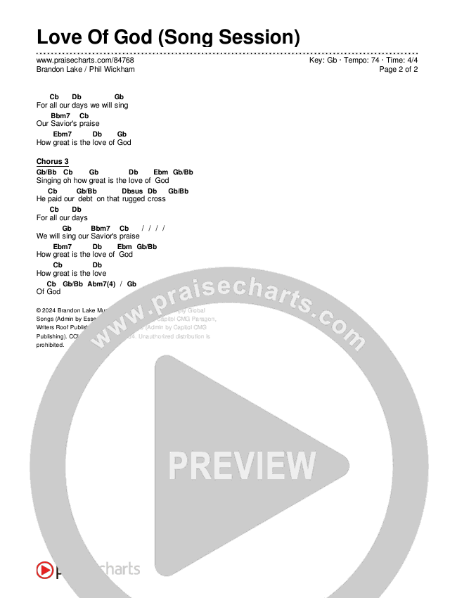 Love Of God (Song Session) Chords & Lyrics (Brandon Lake / Phil Wickham)