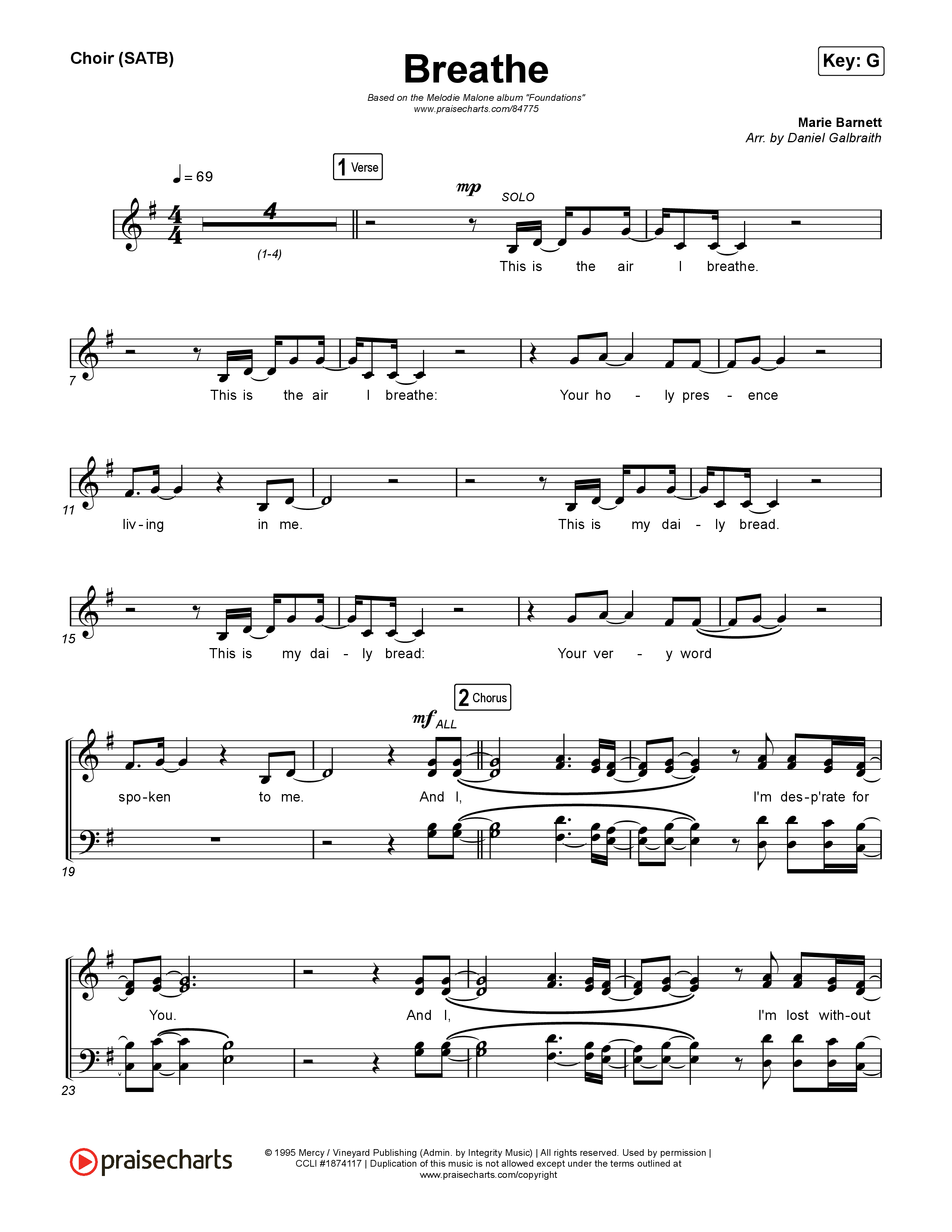 Breathe (Live) Choir Sheet (SATB) (Worship Circle / Melodie Malone)