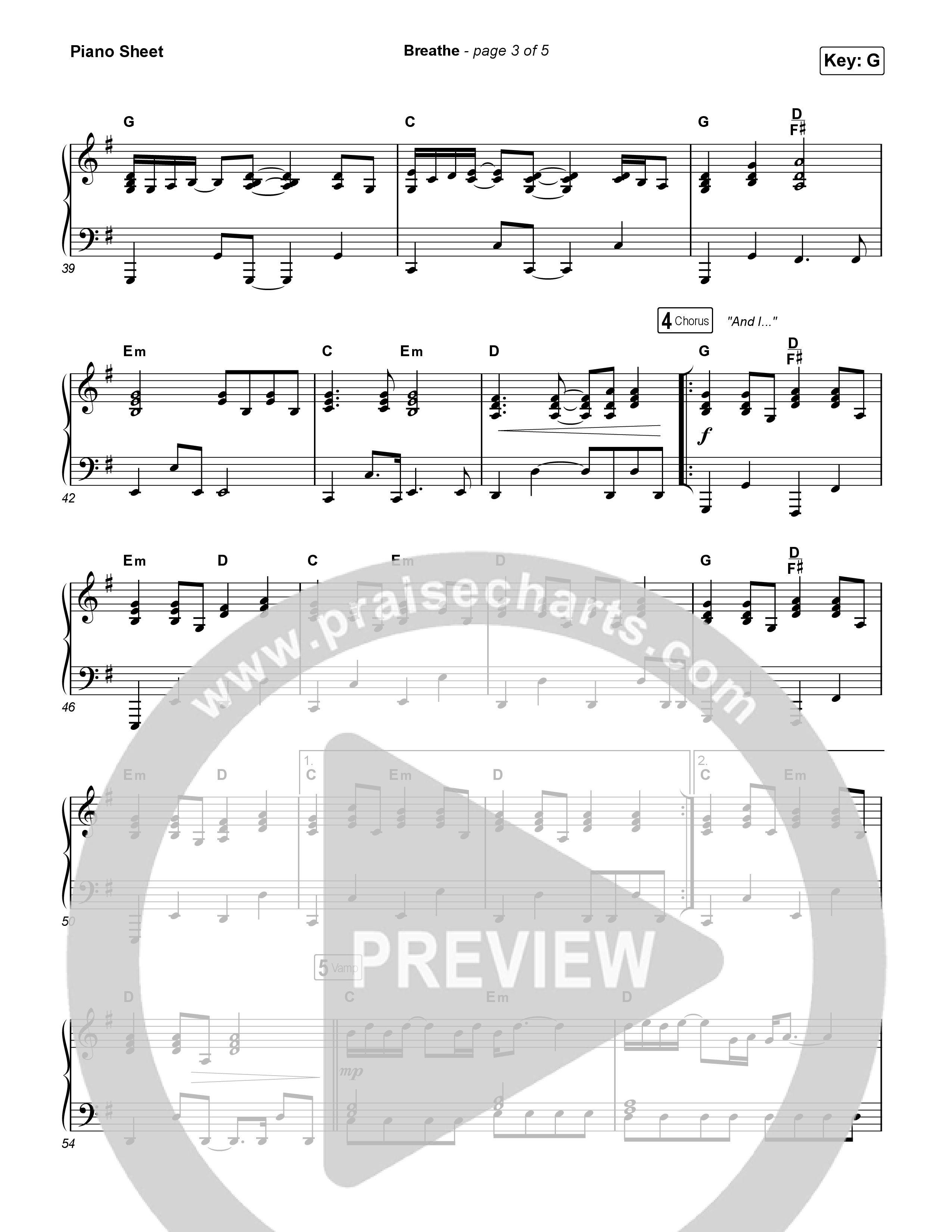 Breathe (Live) Piano Sheet (Worship Circle / Melodie Malone)