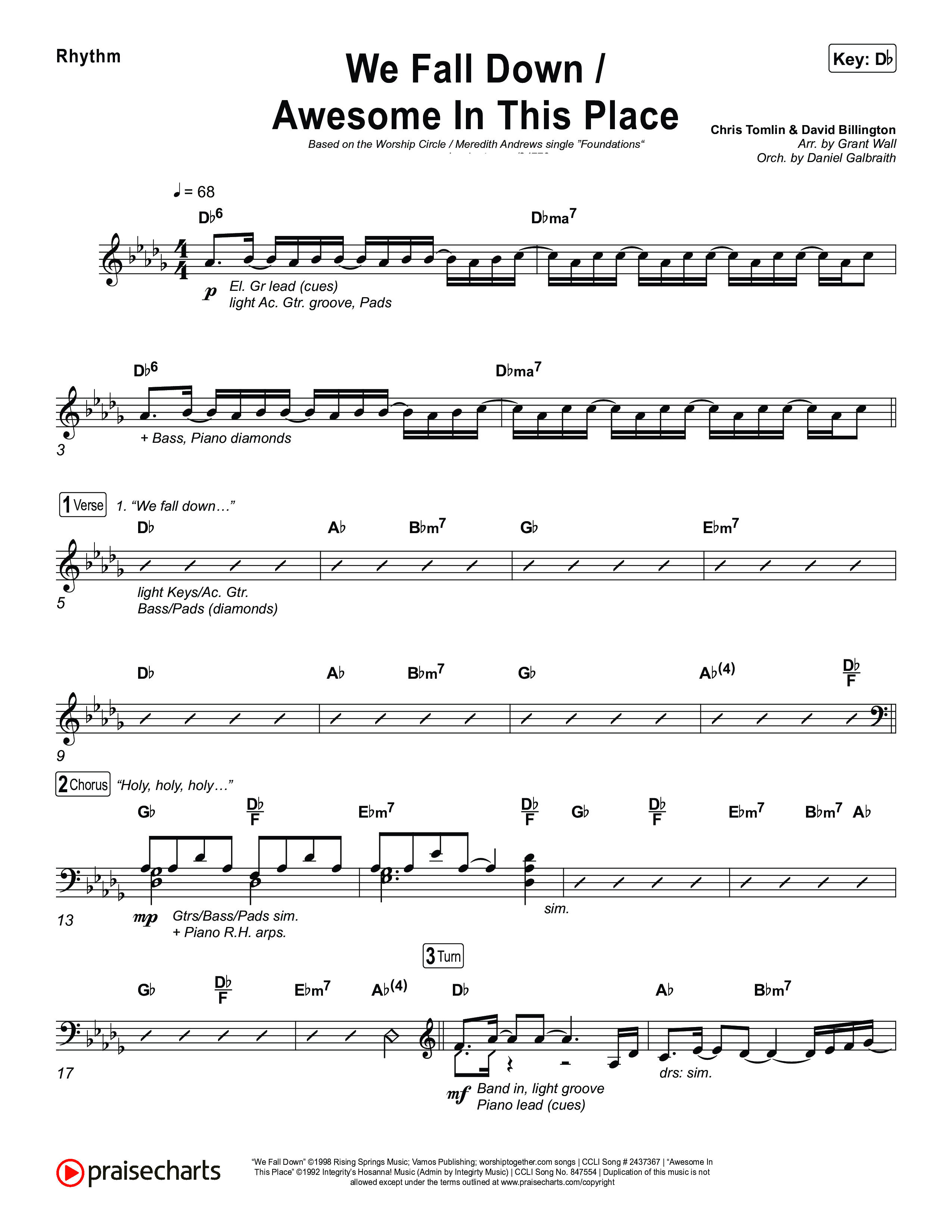 We Fall Down / Awesome In This Place (Live) Rhythm Chart (Worship Circle / Meredith Andrews)