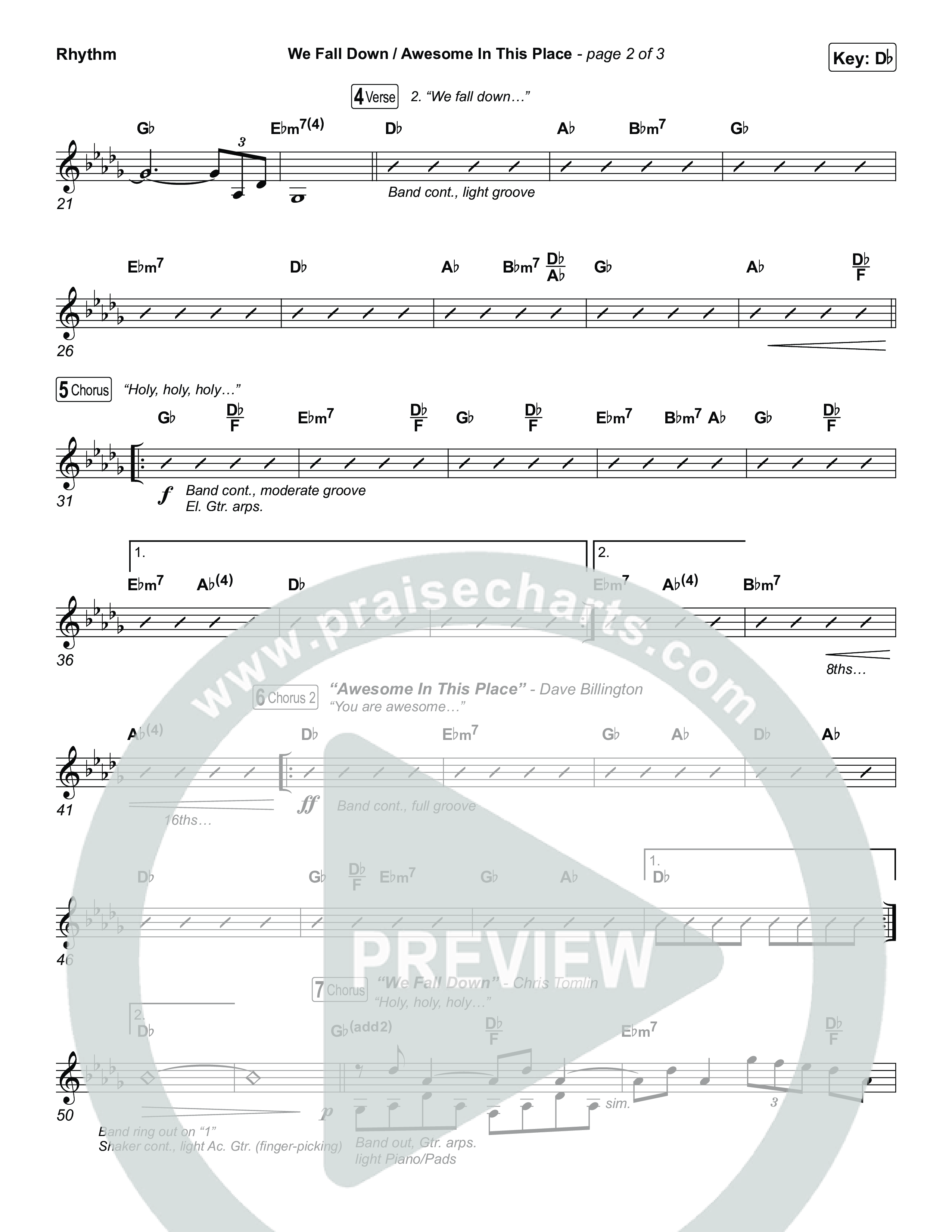 We Fall Down / Awesome In This Place (Live) Rhythm Chart (Worship Circle / Meredith Andrews)