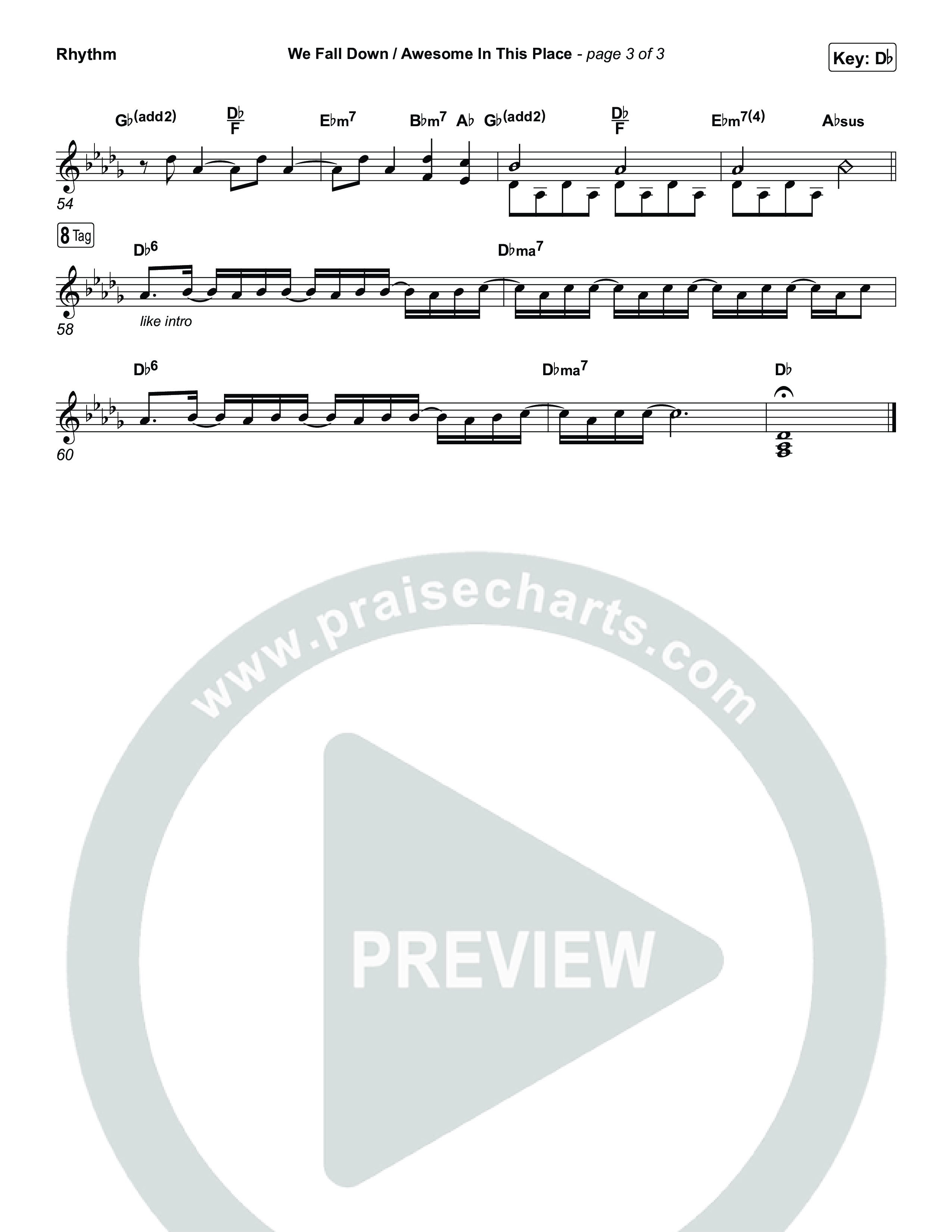 We Fall Down / Awesome In This Place (Live) Rhythm Chart (Worship Circle / Meredith Andrews)