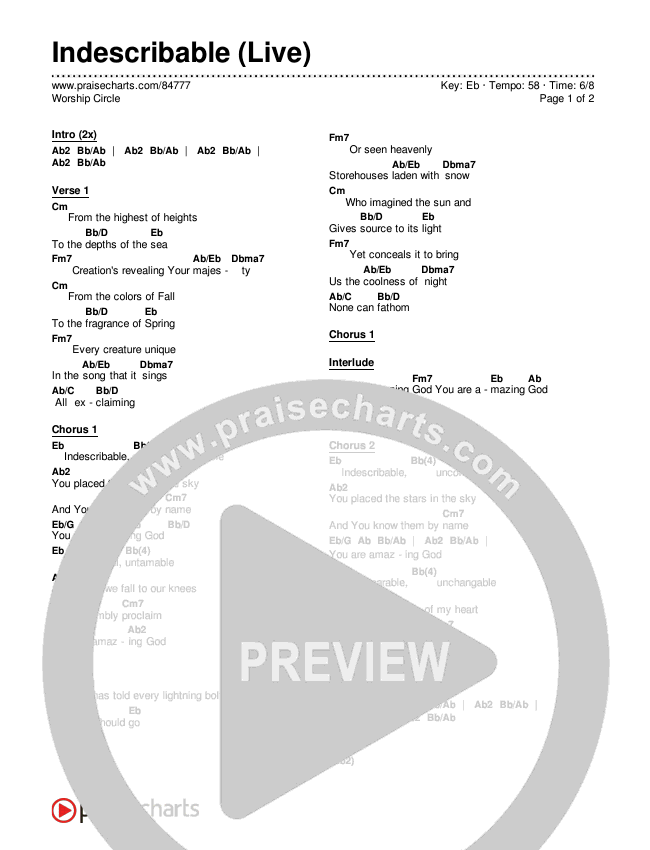Indescribable (Live) Chords & Lyrics (Worship Circle)