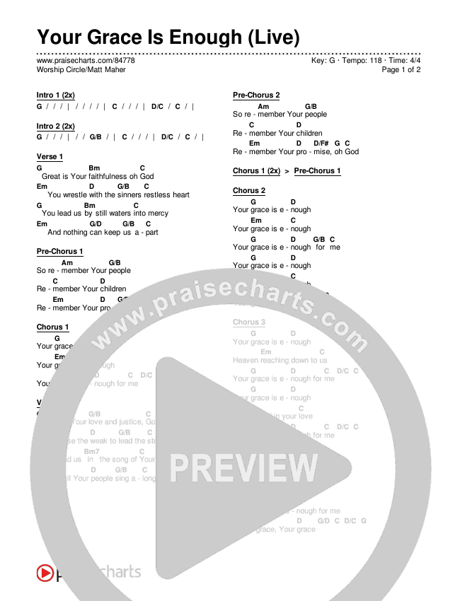 Your Grace Is Enough (Live) Chords & Lyrics (Worship Circle / Matt Maher)