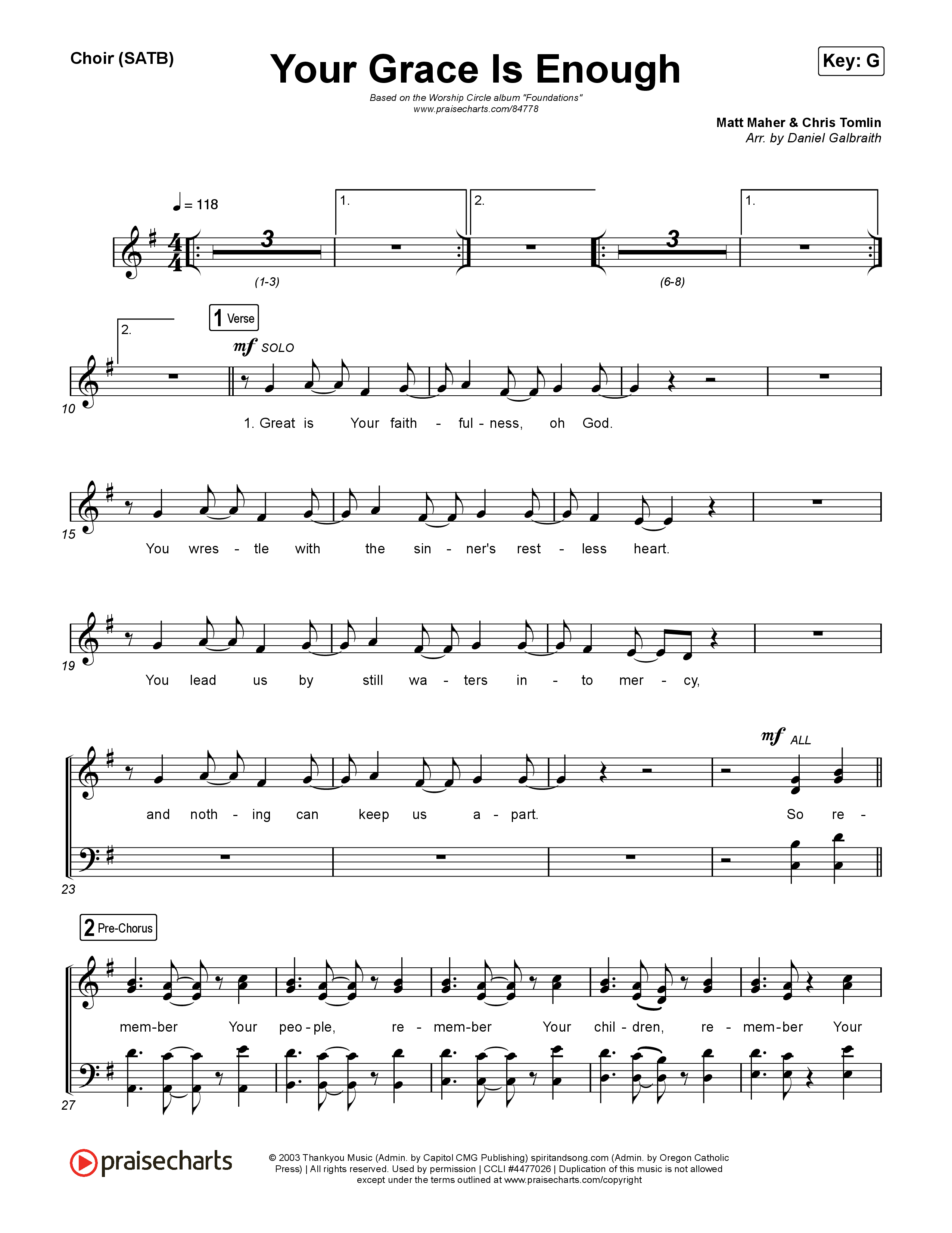 Your Grace Is Enough (Live) Choir Sheet (SATB) (Worship Circle / Matt Maher)