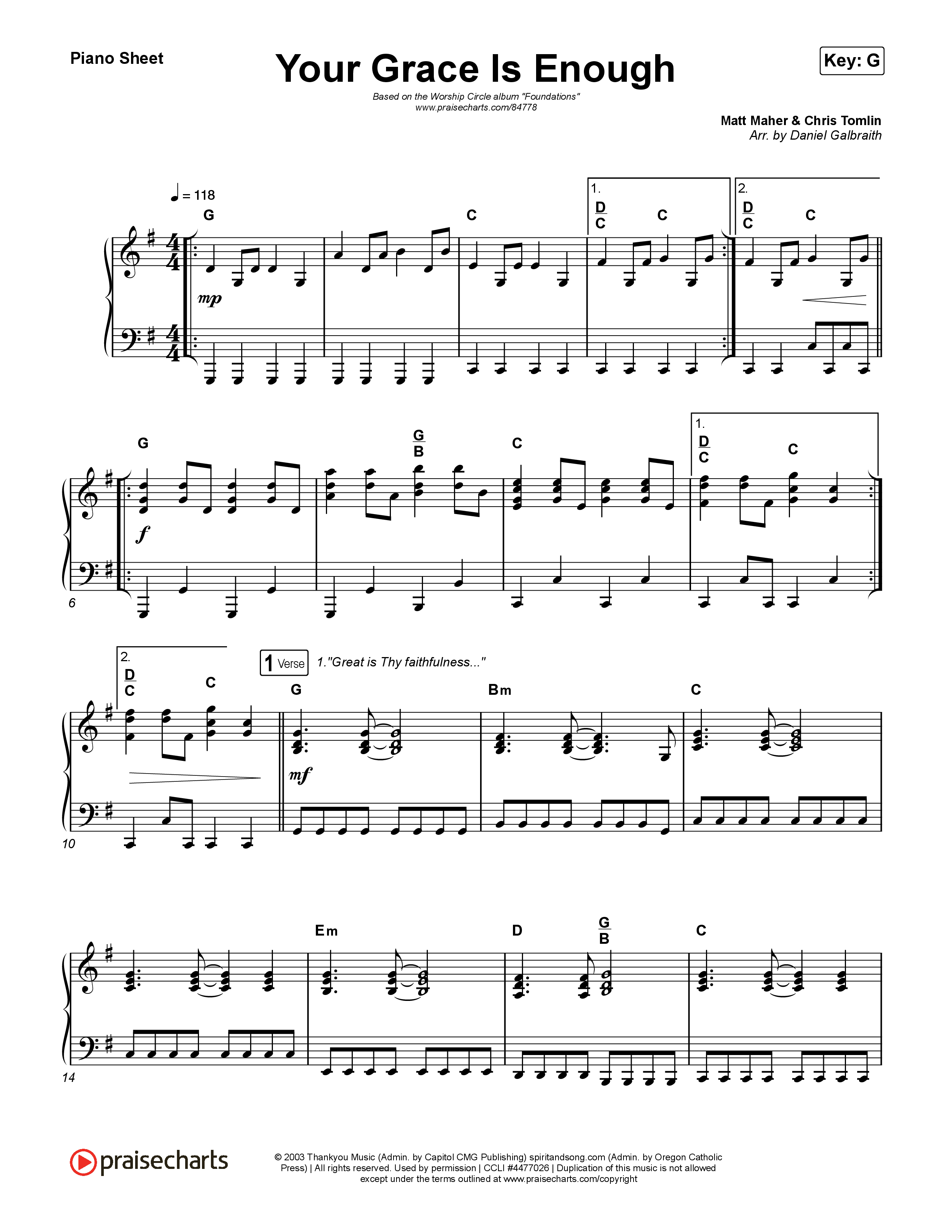 Your Grace Is Enough (Live) Piano Sheet (Worship Circle / Matt Maher)