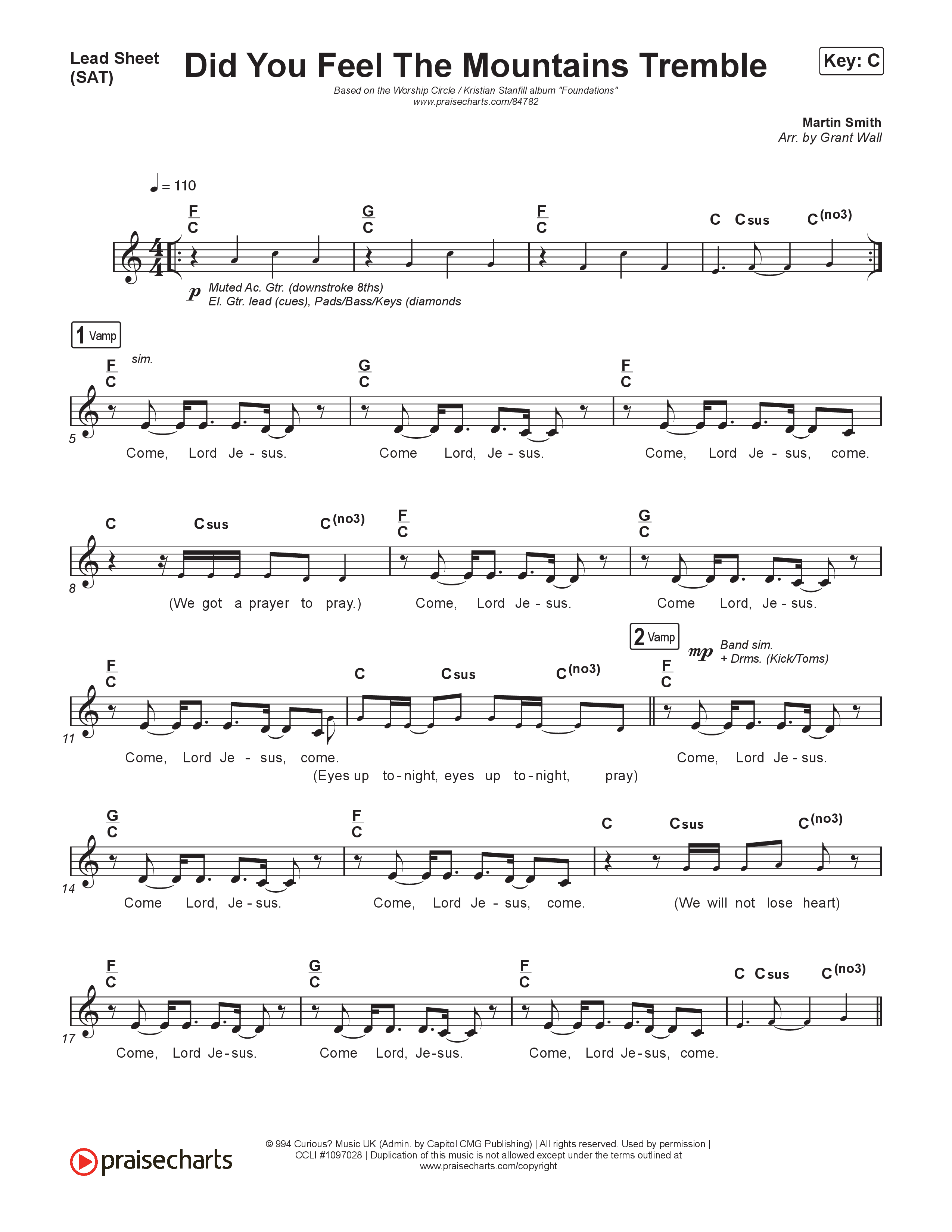 Did You Feel the Mountains Tremble (Live) Lead Sheet (SAT) (Worship Circle / Kristian Stanfill)