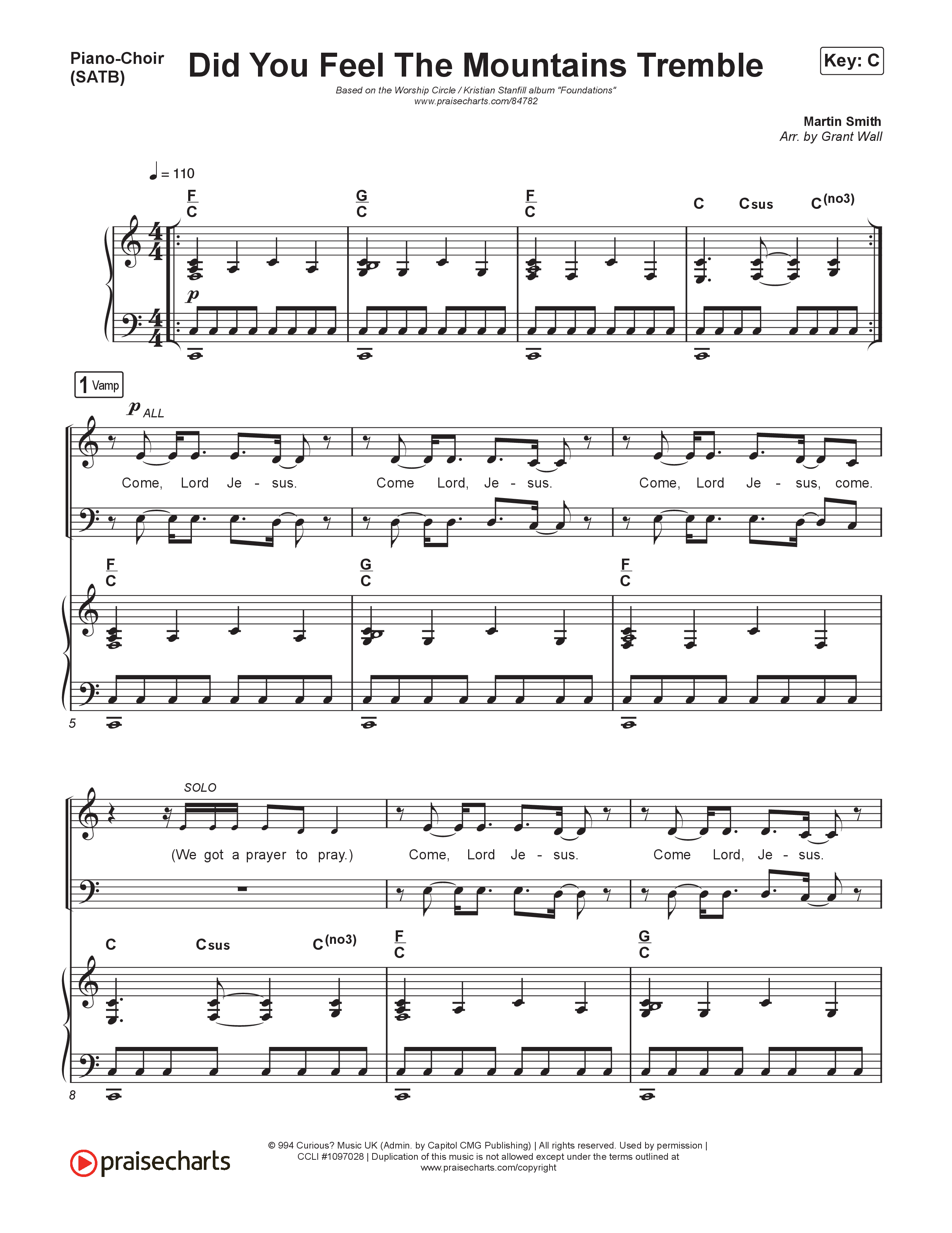 Did You Feel the Mountains Tremble (Live) Piano/Vocal Pack (Worship Circle / Kristian Stanfill)