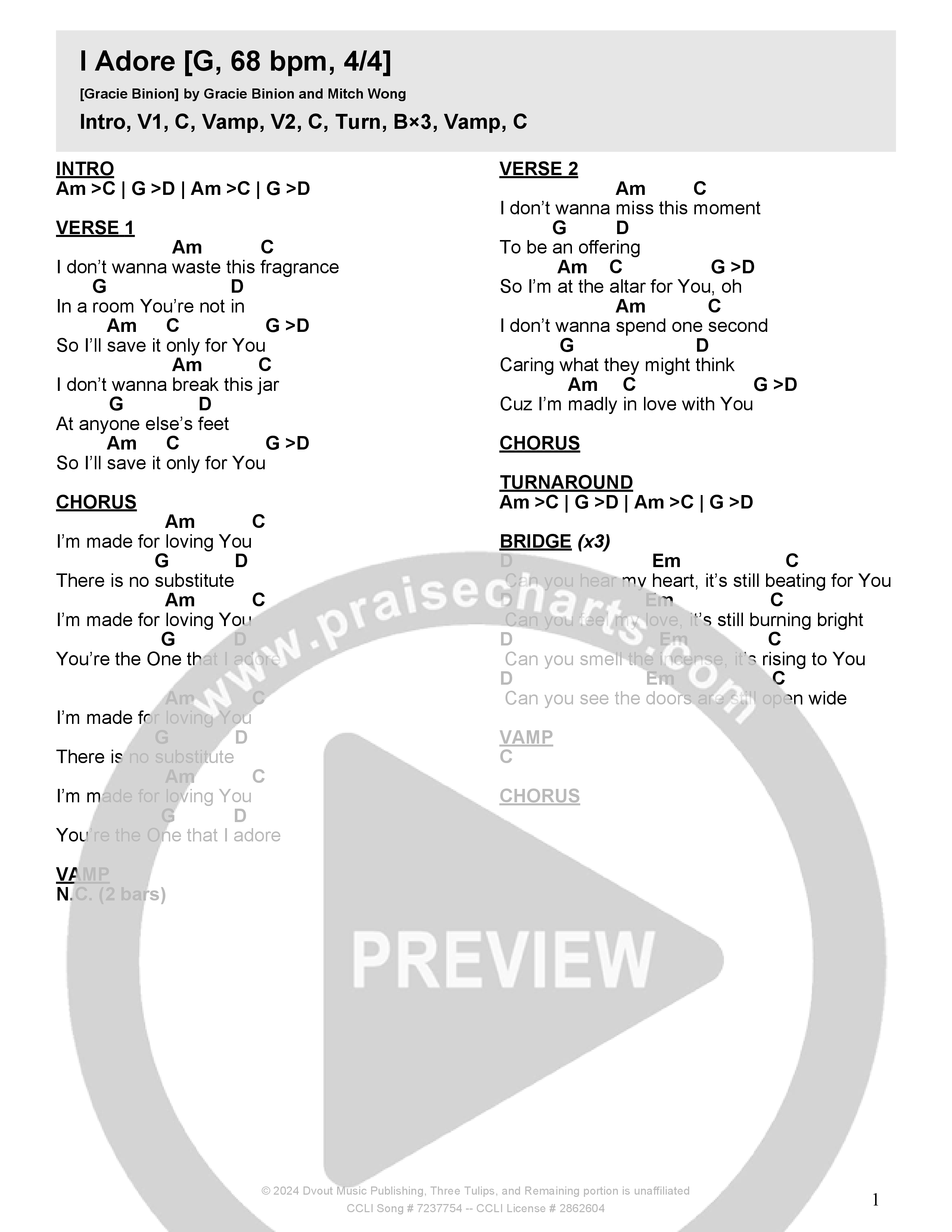 I Adore Chord Chart (Gracie Binion)