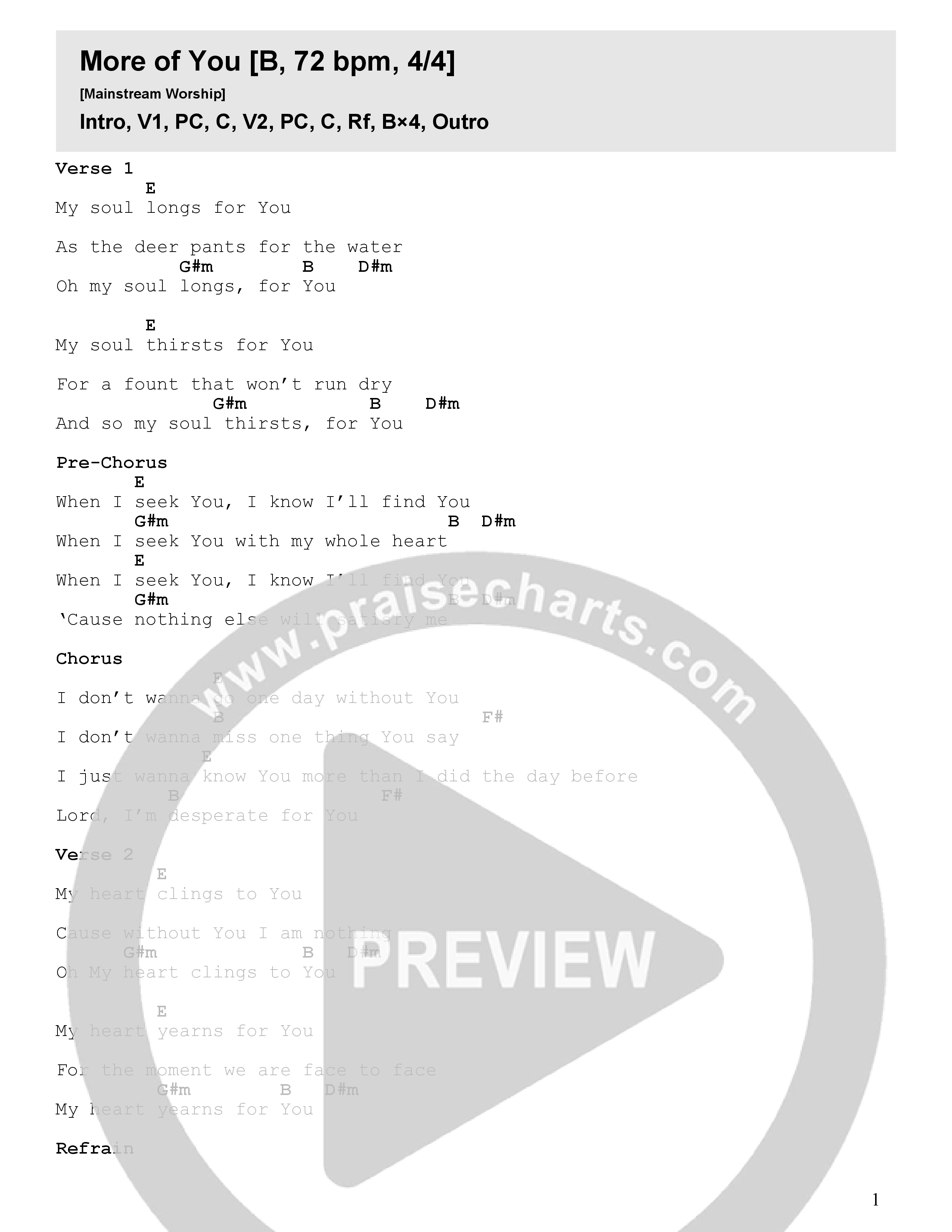 More Of You Chord Chart (Mainstream Worship)