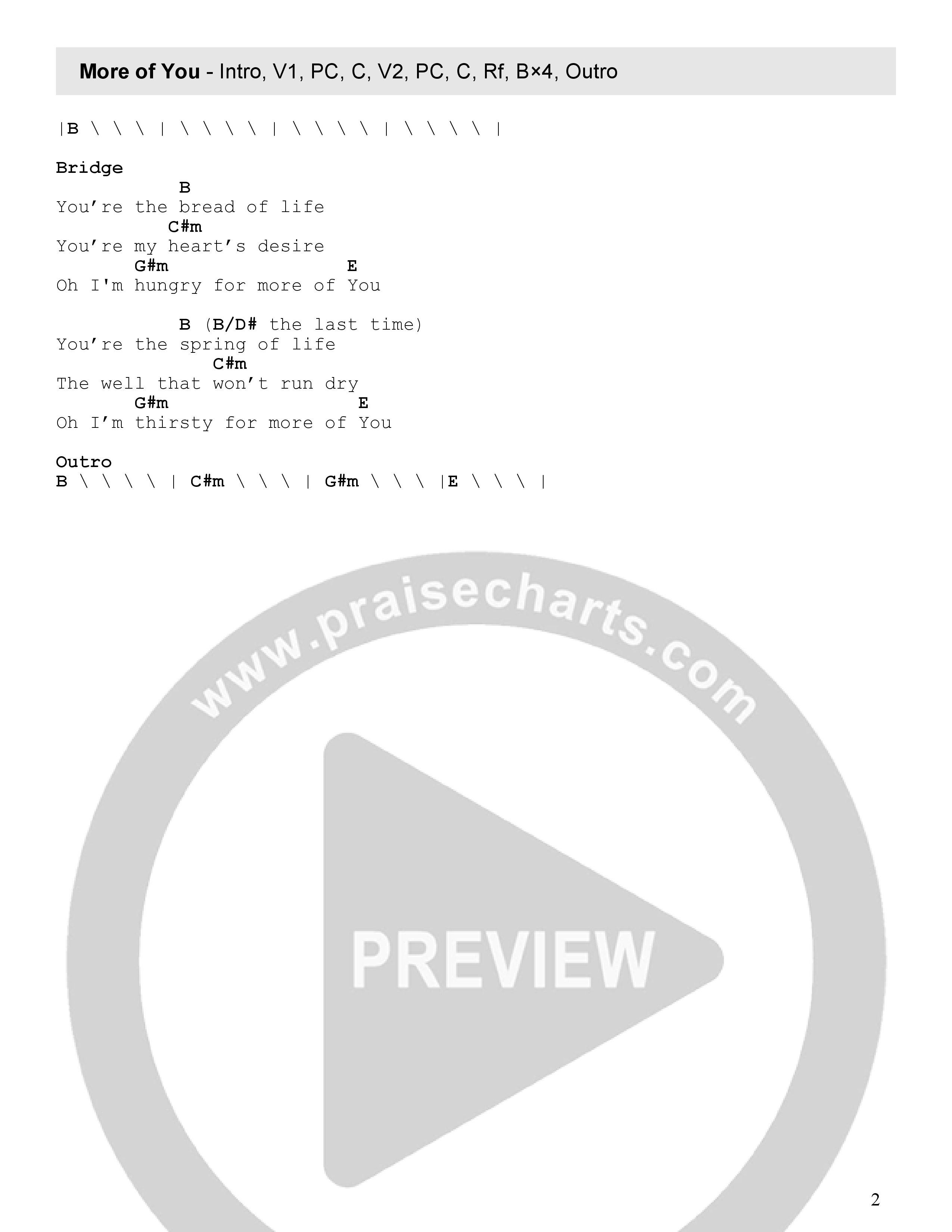 More Of You Chord Chart (Mainstream Worship)