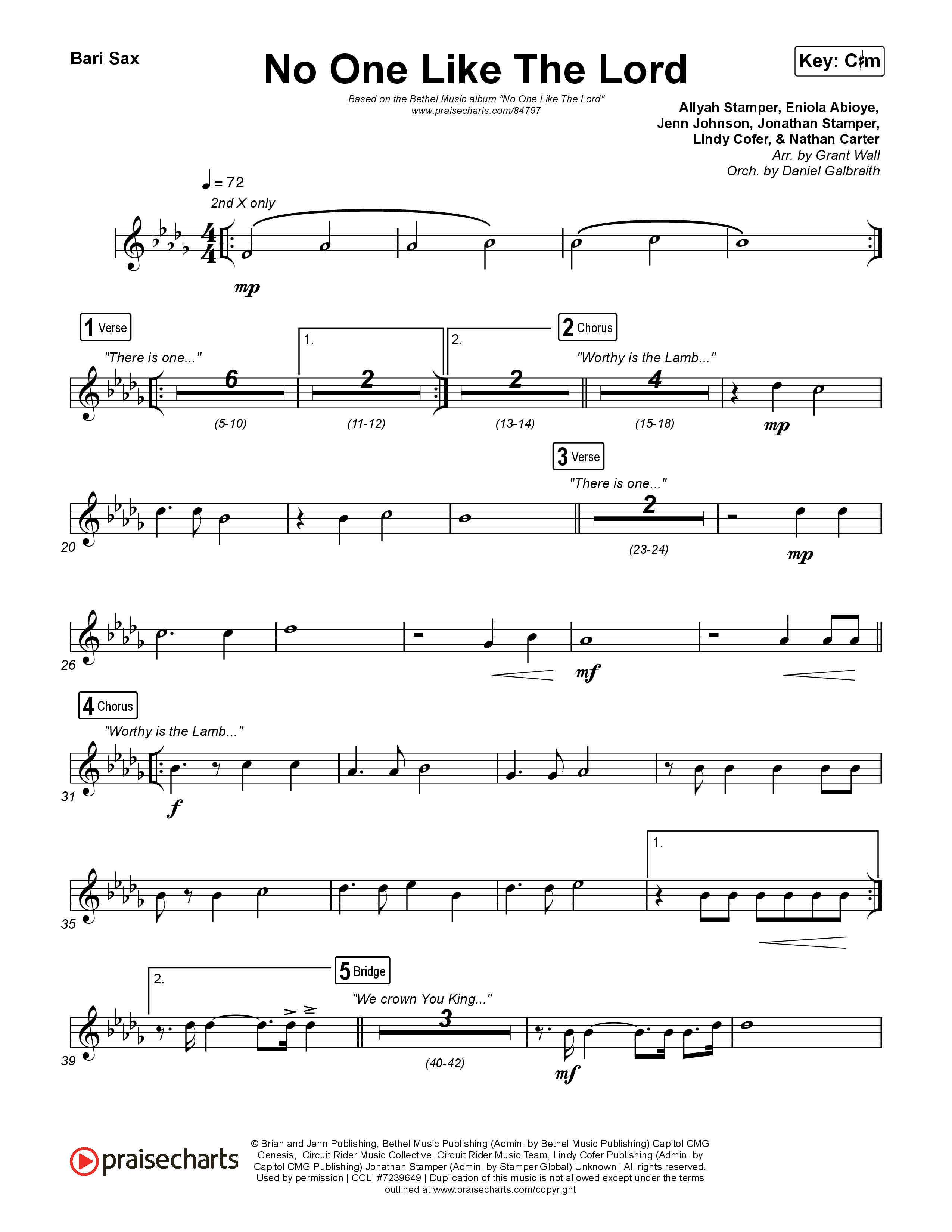 No One Like The Lord (Live) Bari Sax (Bethel Music / Jenn Johnson)