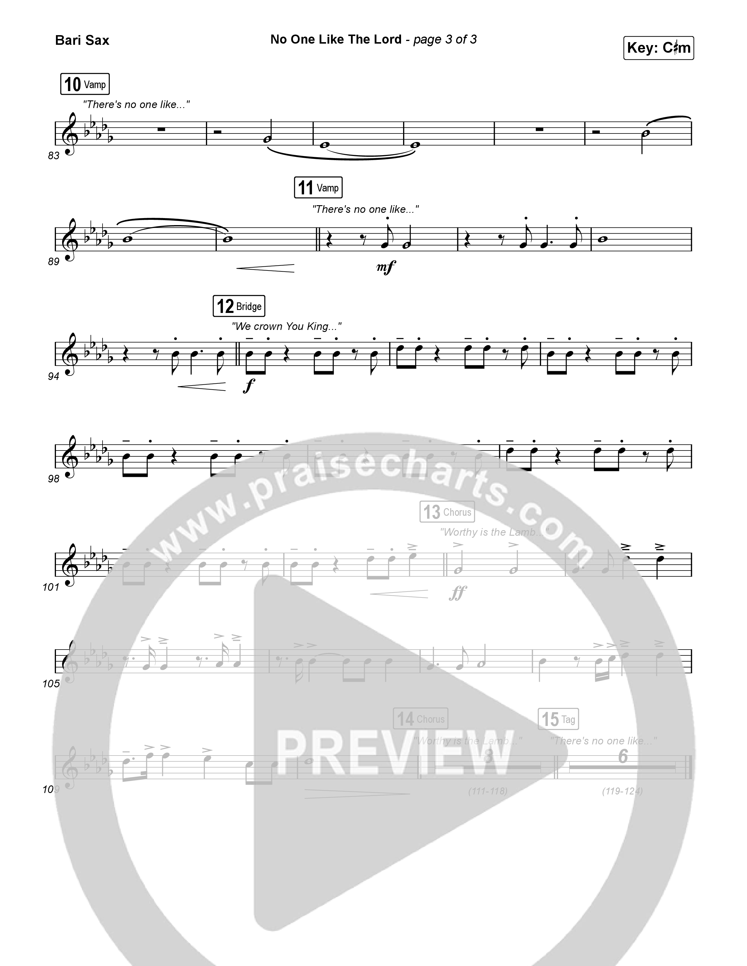 No One Like The Lord (Live) Bari Sax (Bethel Music / Jenn Johnson)