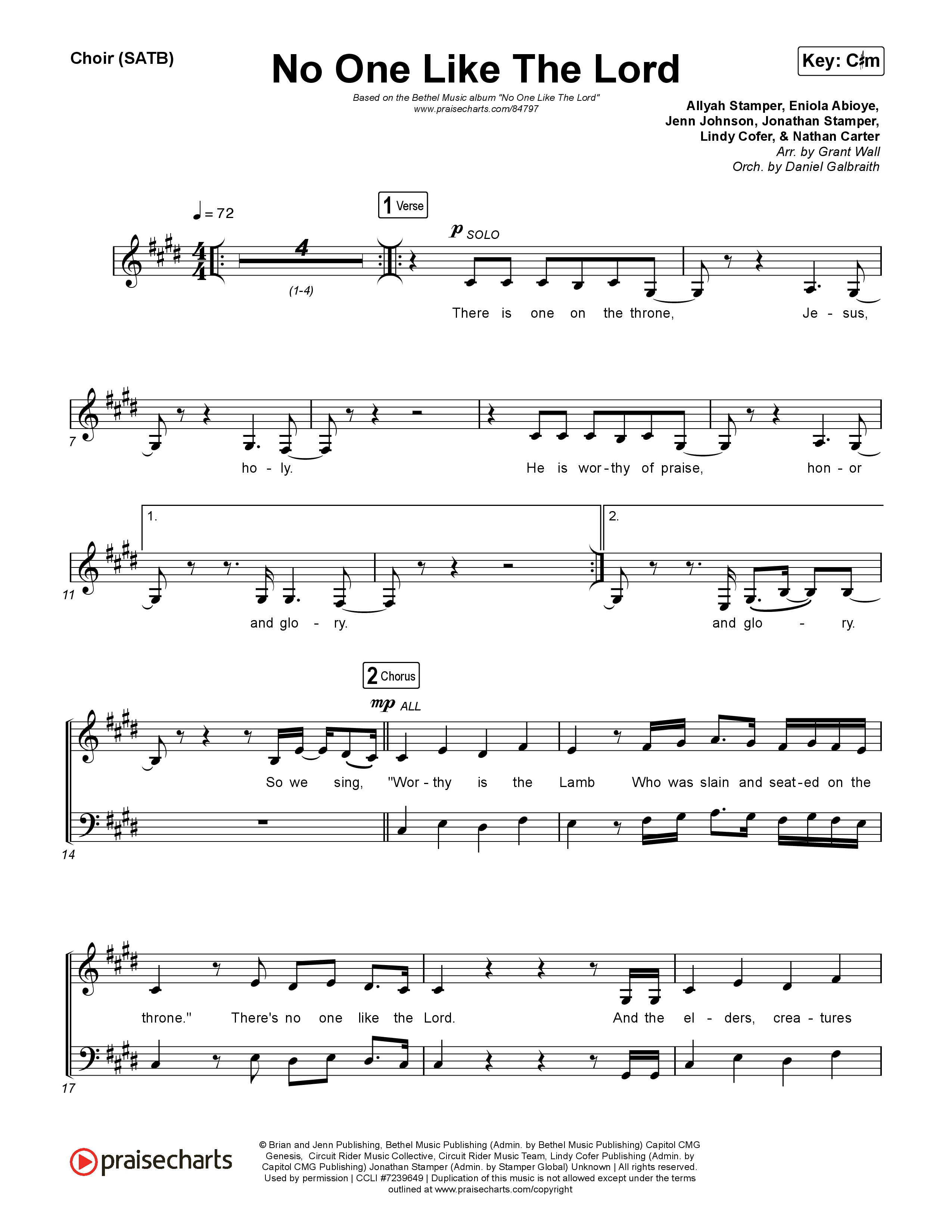 No One Like The Lord (Live) Choir Sheet (SATB) (Bethel Music / Jenn Johnson)