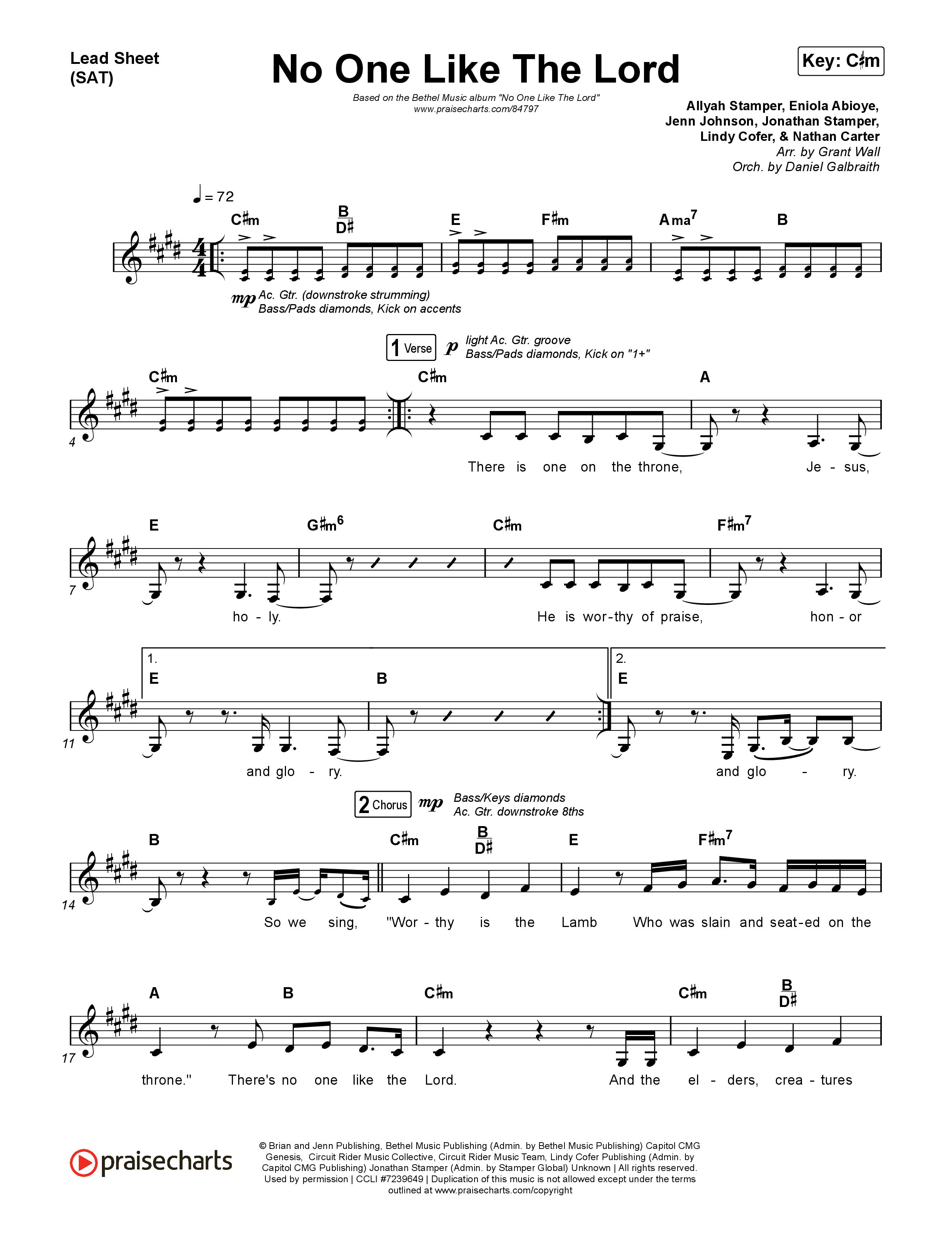 No One Like The Lord (Live) Lead Sheet (SAT) (Bethel Music / Jenn Johnson)