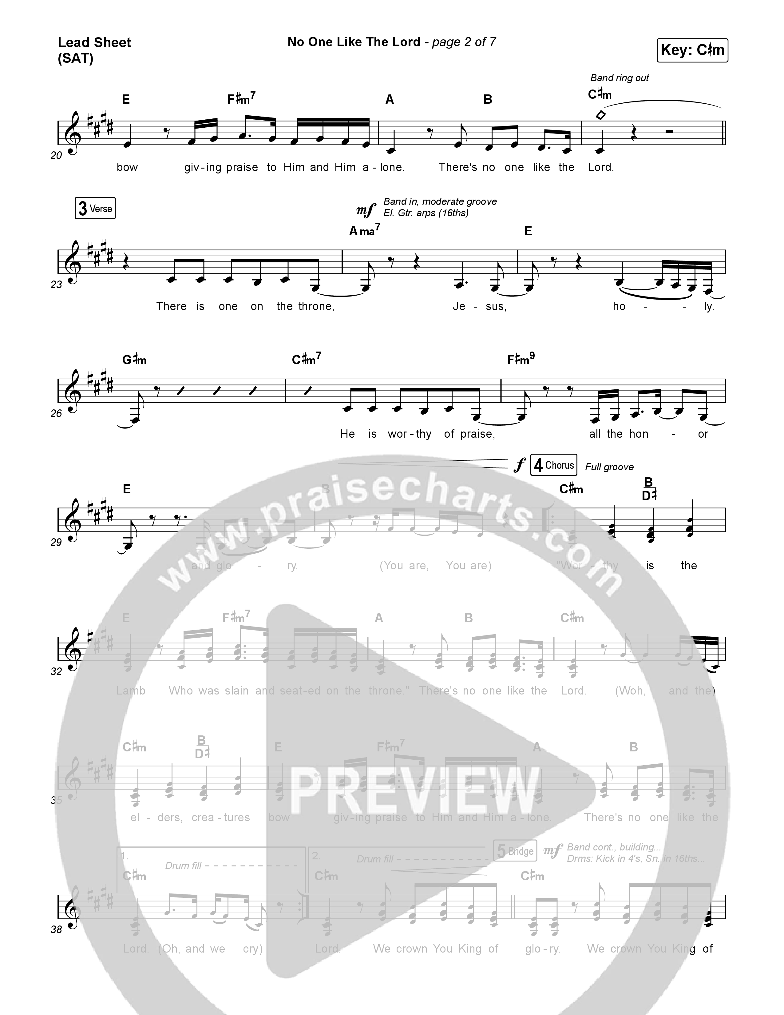 No One Like The Lord (Live) Lead Sheet (SAT) (Bethel Music / Jenn Johnson)