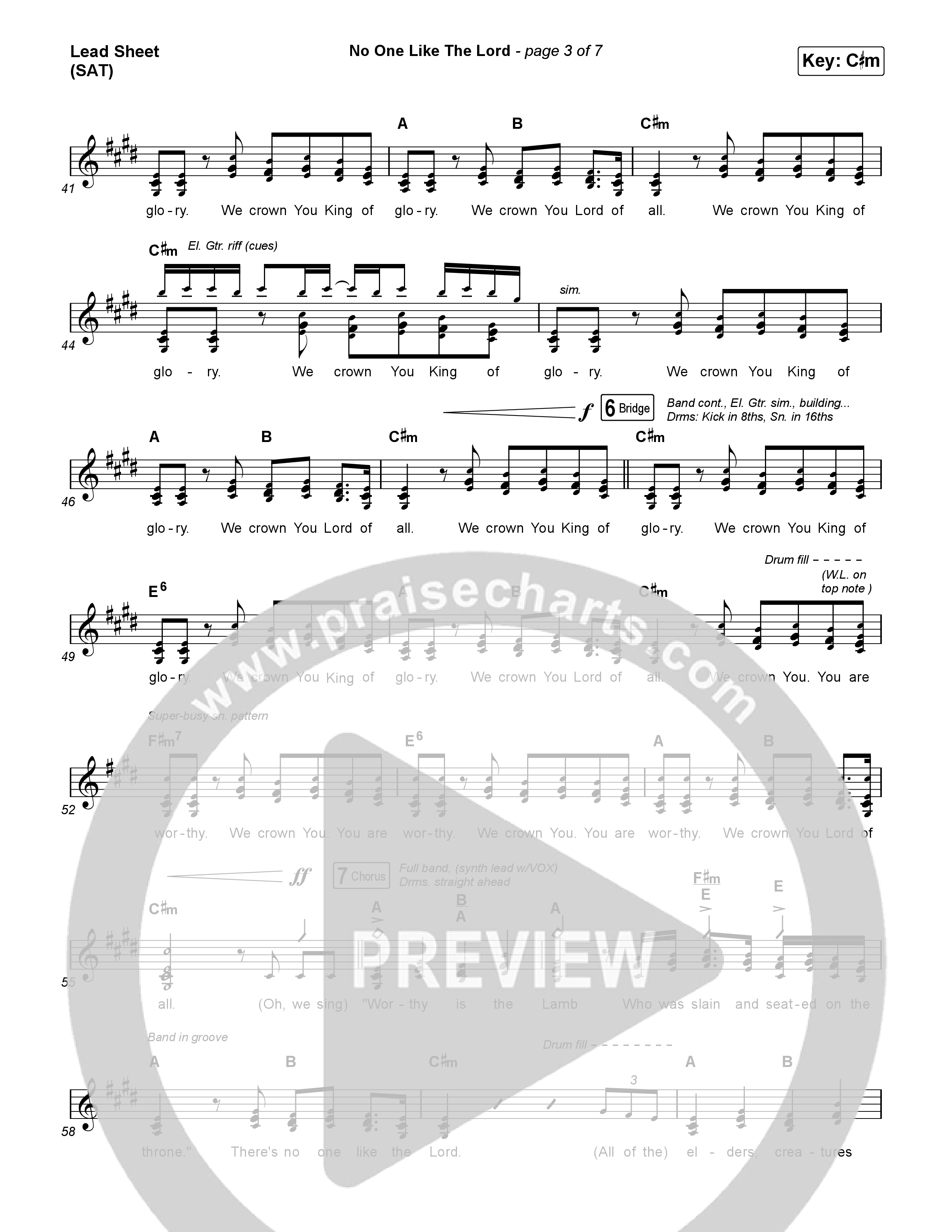 No One Like The Lord (Live) Lead Sheet (SAT) (Bethel Music / Jenn Johnson)