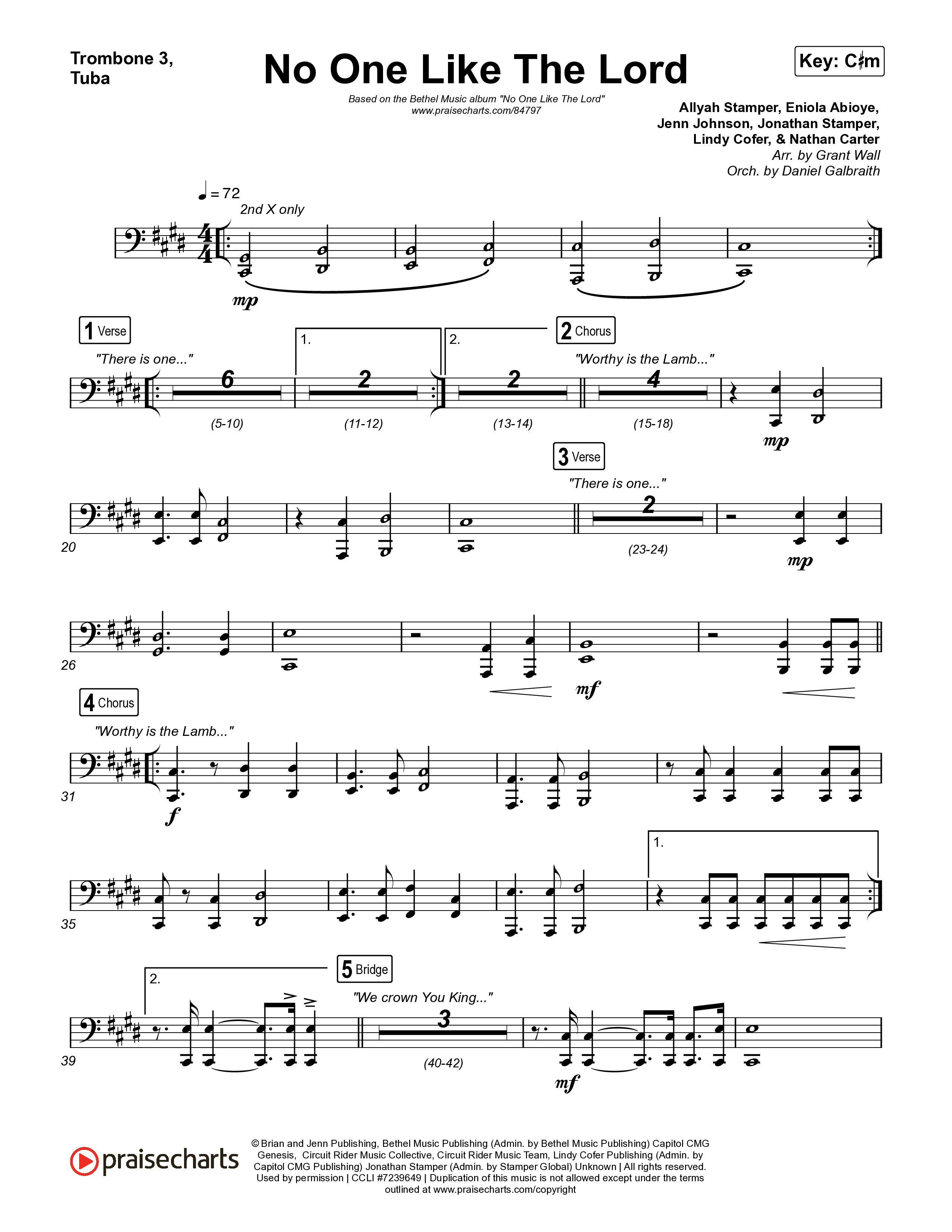 No One Like The Lord (Live) Trombone 3/Tuba (Bethel Music / Jenn Johnson)