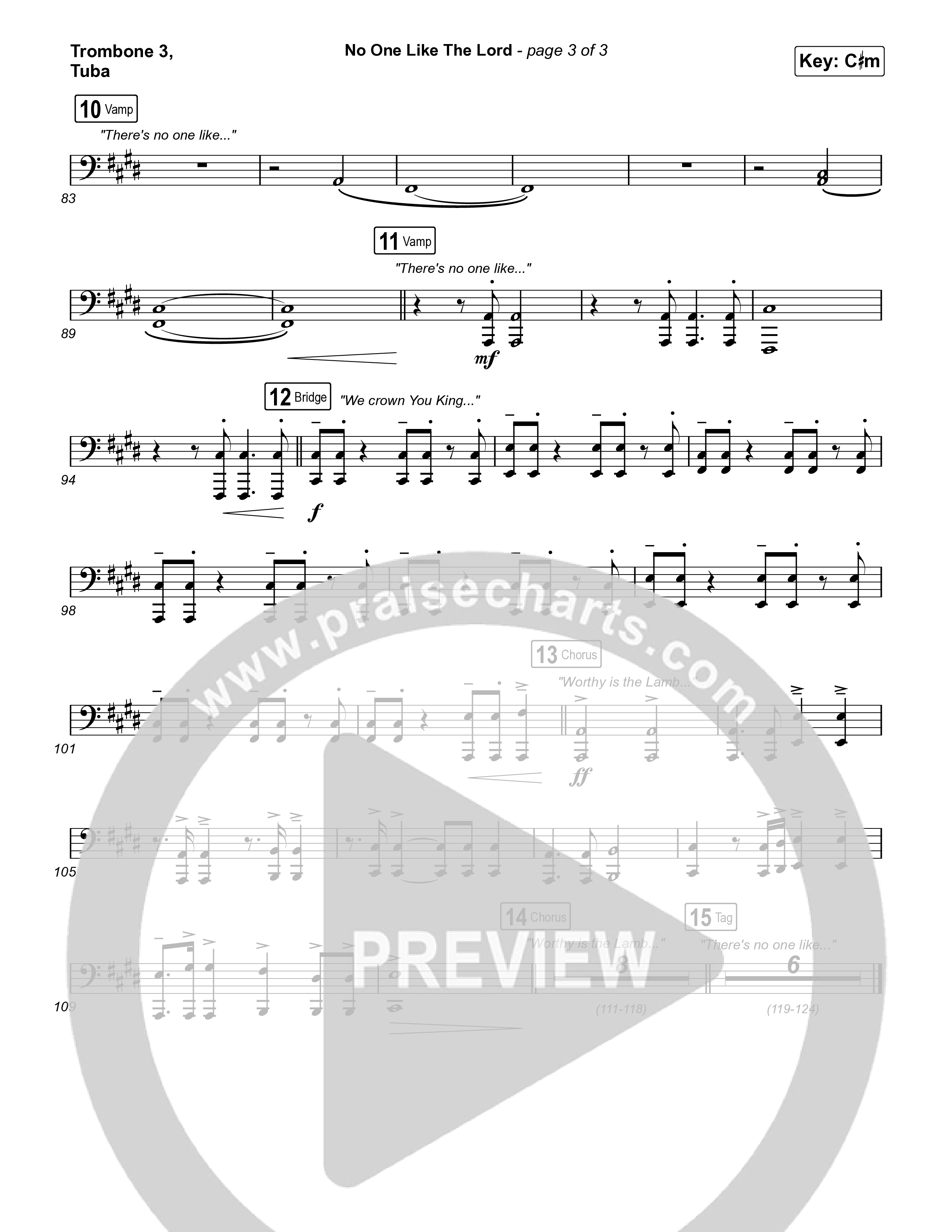 No One Like The Lord (Live) Trombone 3/Tuba (Bethel Music / Jenn Johnson)