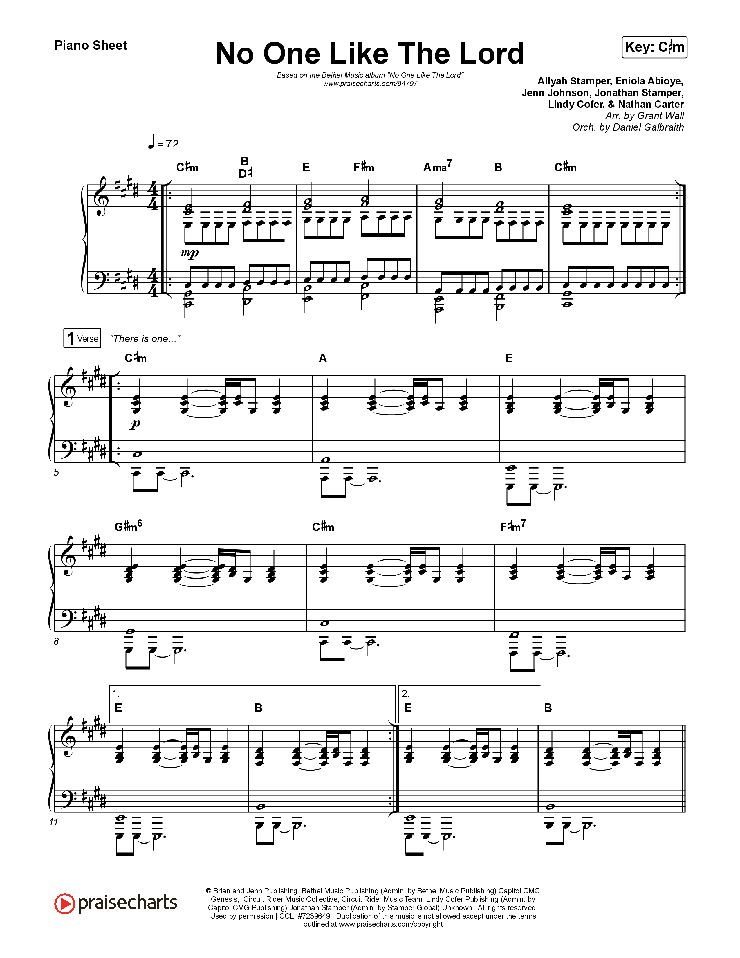 No One Like The Lord (Live) Piano Sheet (Bethel Music / Jenn Johnson)