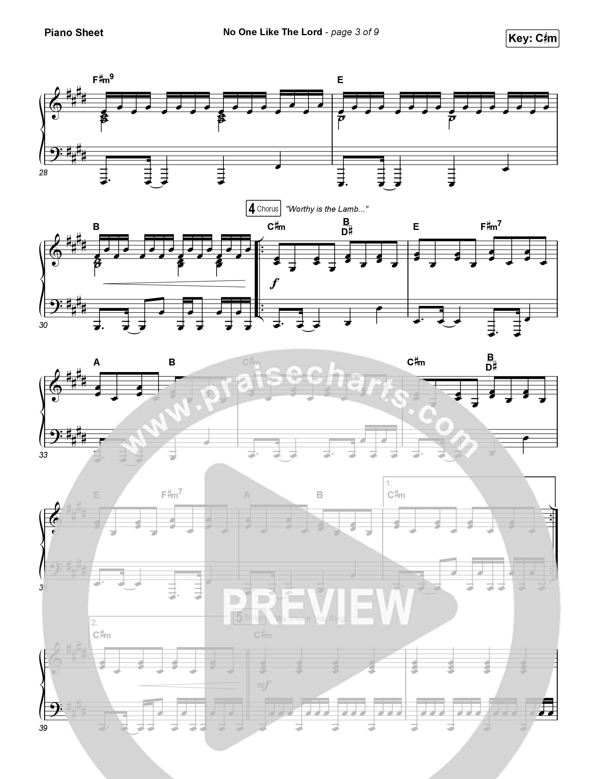 No One Like The Lord (Live) Piano Sheet (Bethel Music / Jenn Johnson)