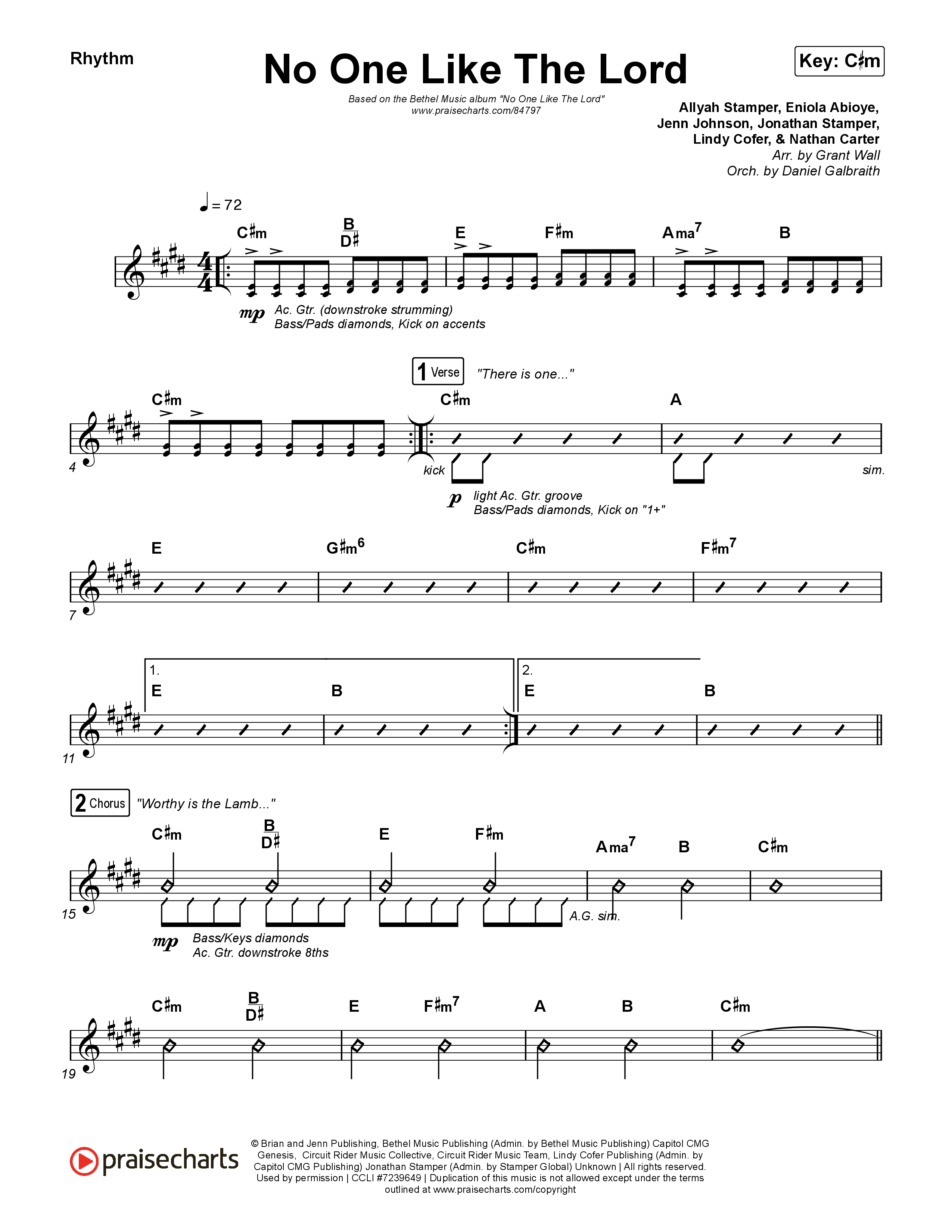 No One Like The Lord (Live) Rhythm Chart (Bethel Music / Jenn Johnson)