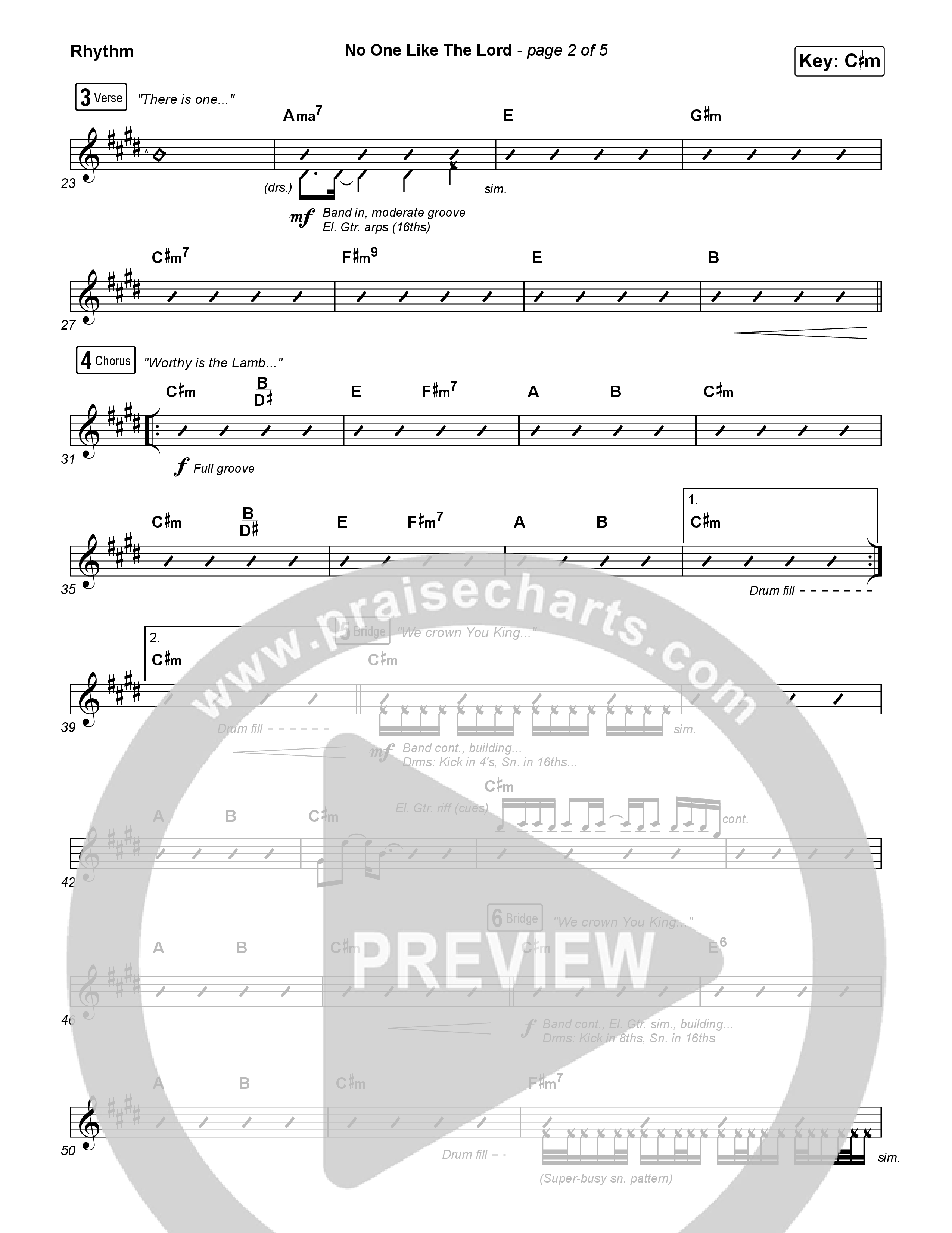 No One Like The Lord (Live) Rhythm Chart (Bethel Music / Jenn Johnson)