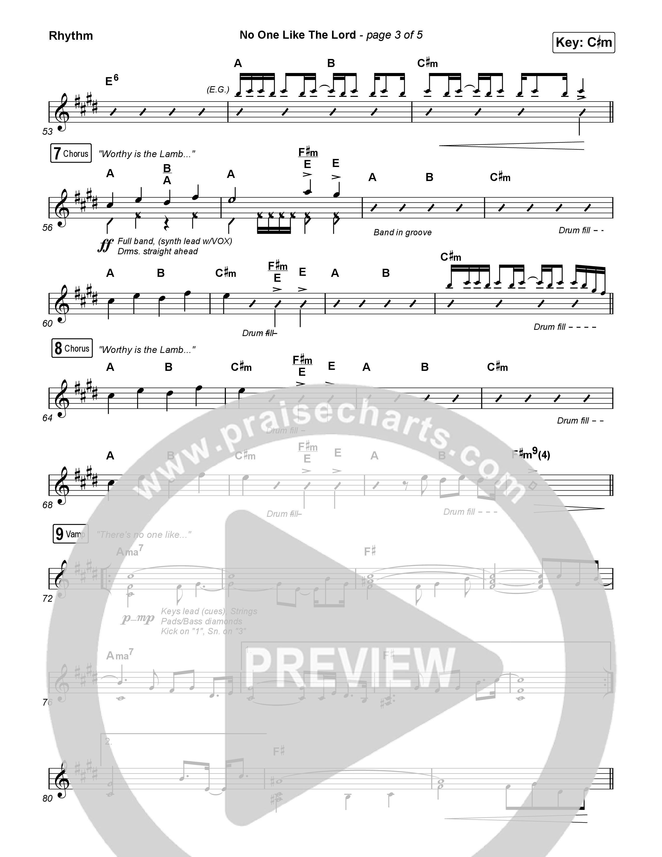 No One Like The Lord (Live) Rhythm Chart (Bethel Music / Jenn Johnson)