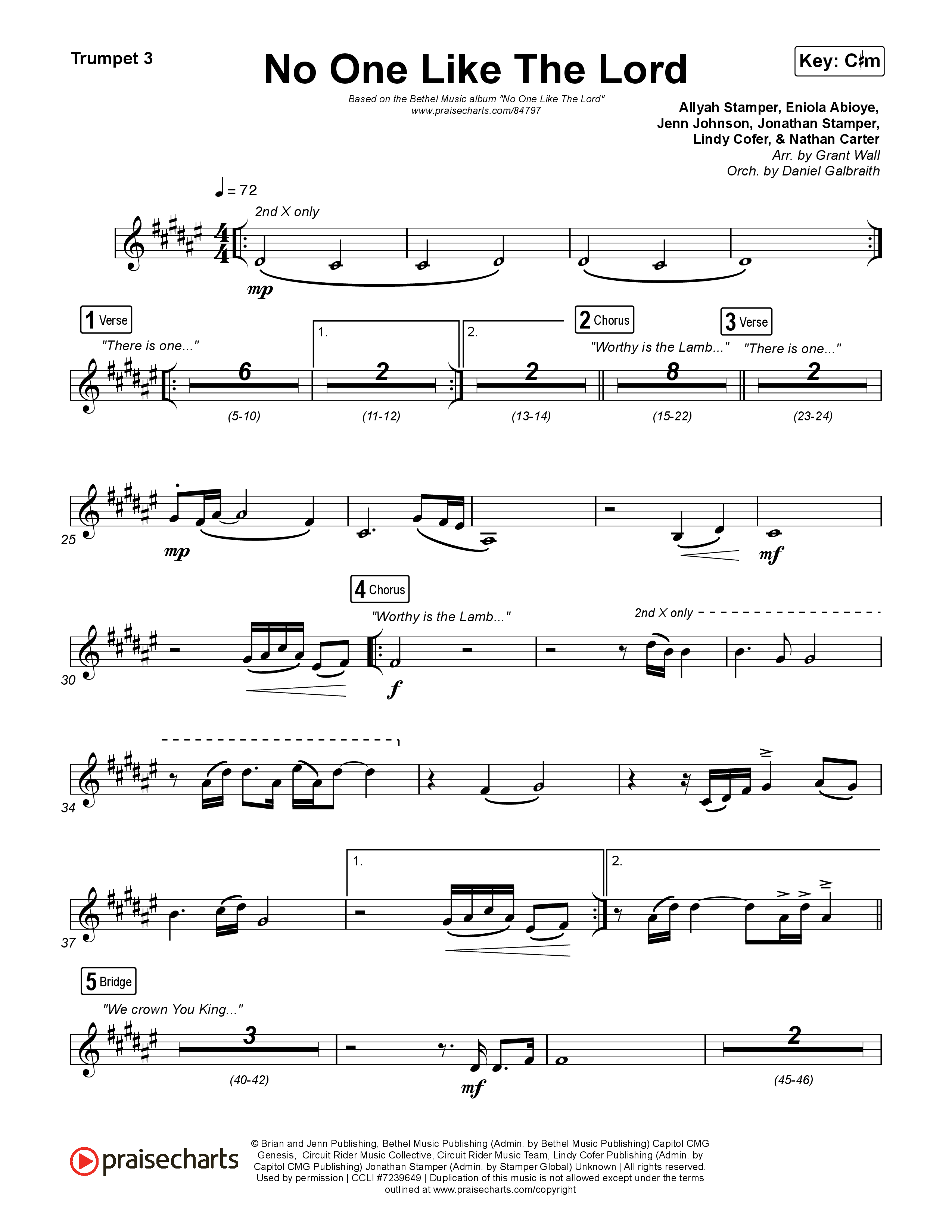 No One Like The Lord (Live) Trumpet 3 (Bethel Music / Jenn Johnson)