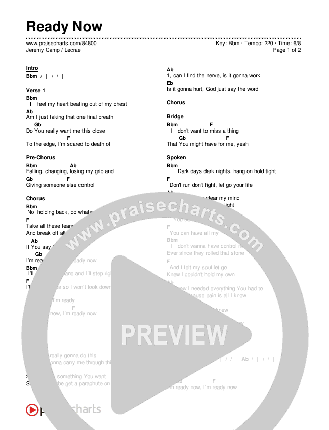 Ready Now Chords & Lyrics (Jeremy Camp / Lecrae)