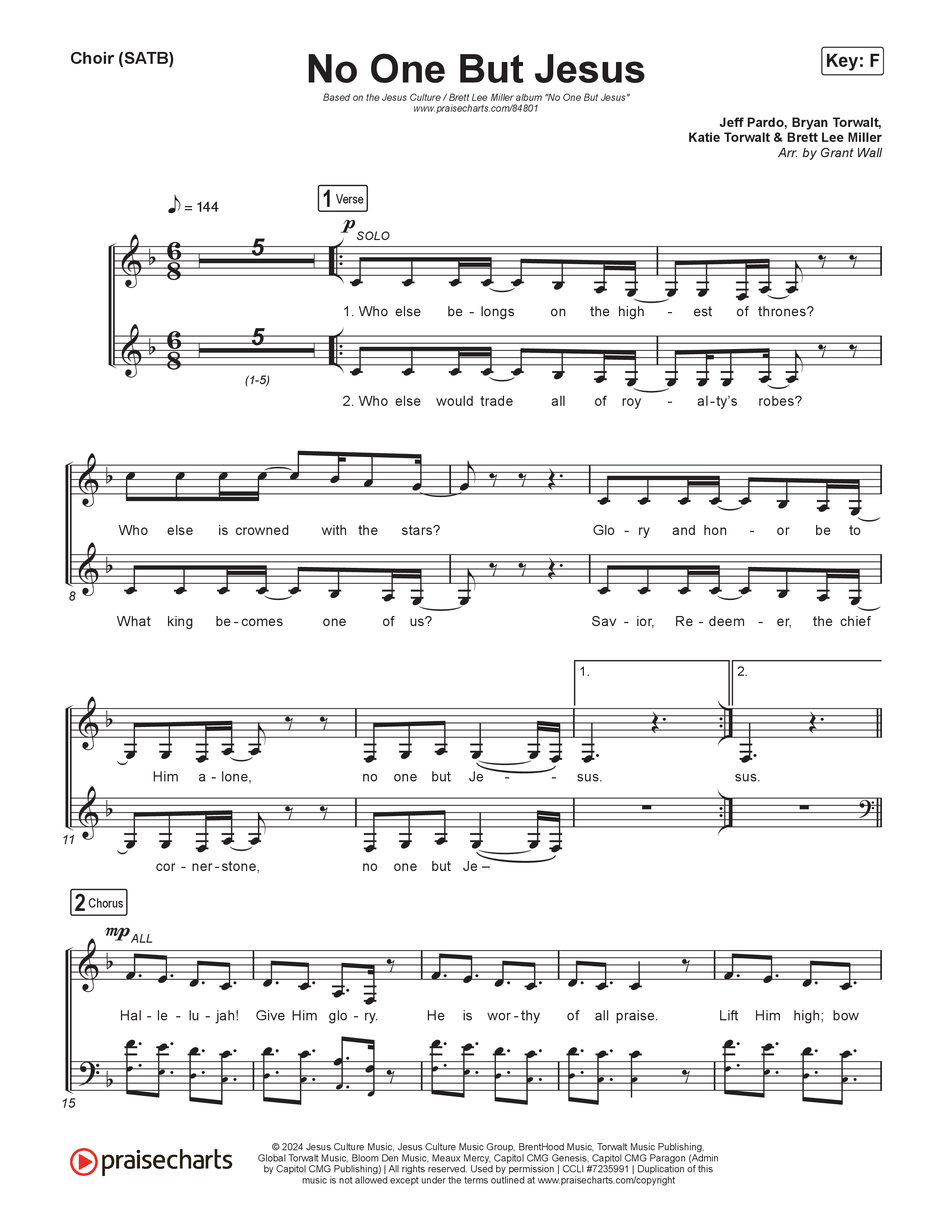No One But Jesus (Live) Choir Sheet (SATB) (Jesus Culture / Brett Lee Miller)
