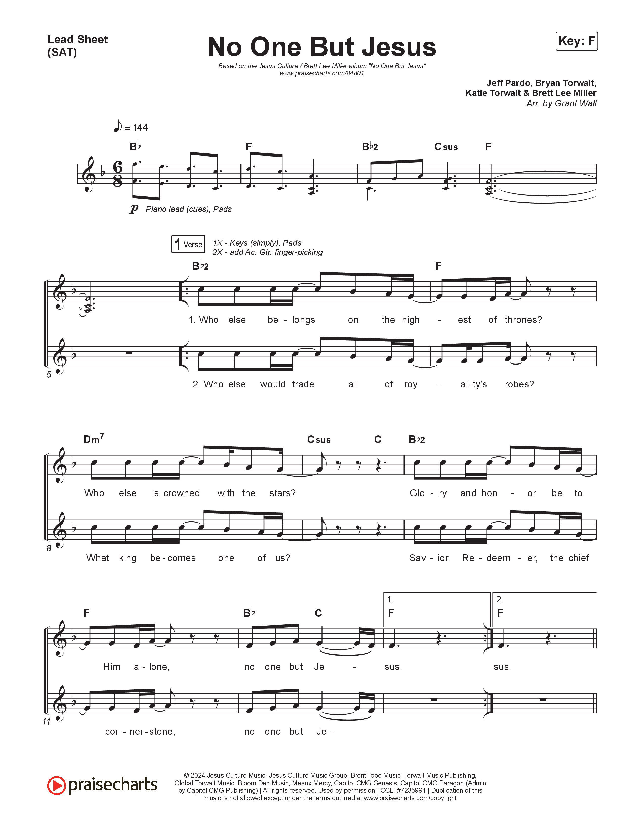 No One But Jesus (Live) Lead Sheet (SAT) (Jesus Culture / Brett Lee Miller)