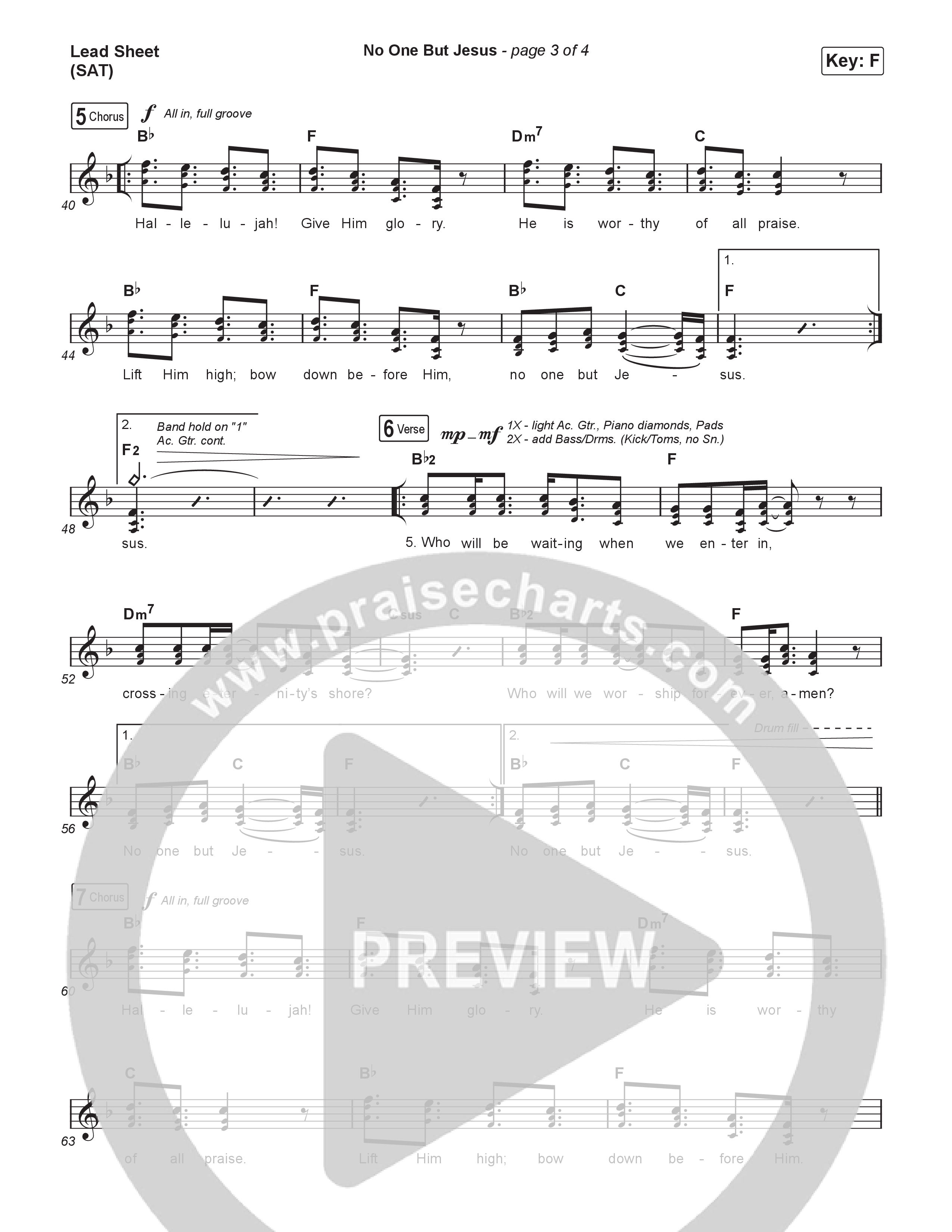 No One But Jesus (Live) Lead Sheet (SAT) (Jesus Culture / Brett Lee Miller)