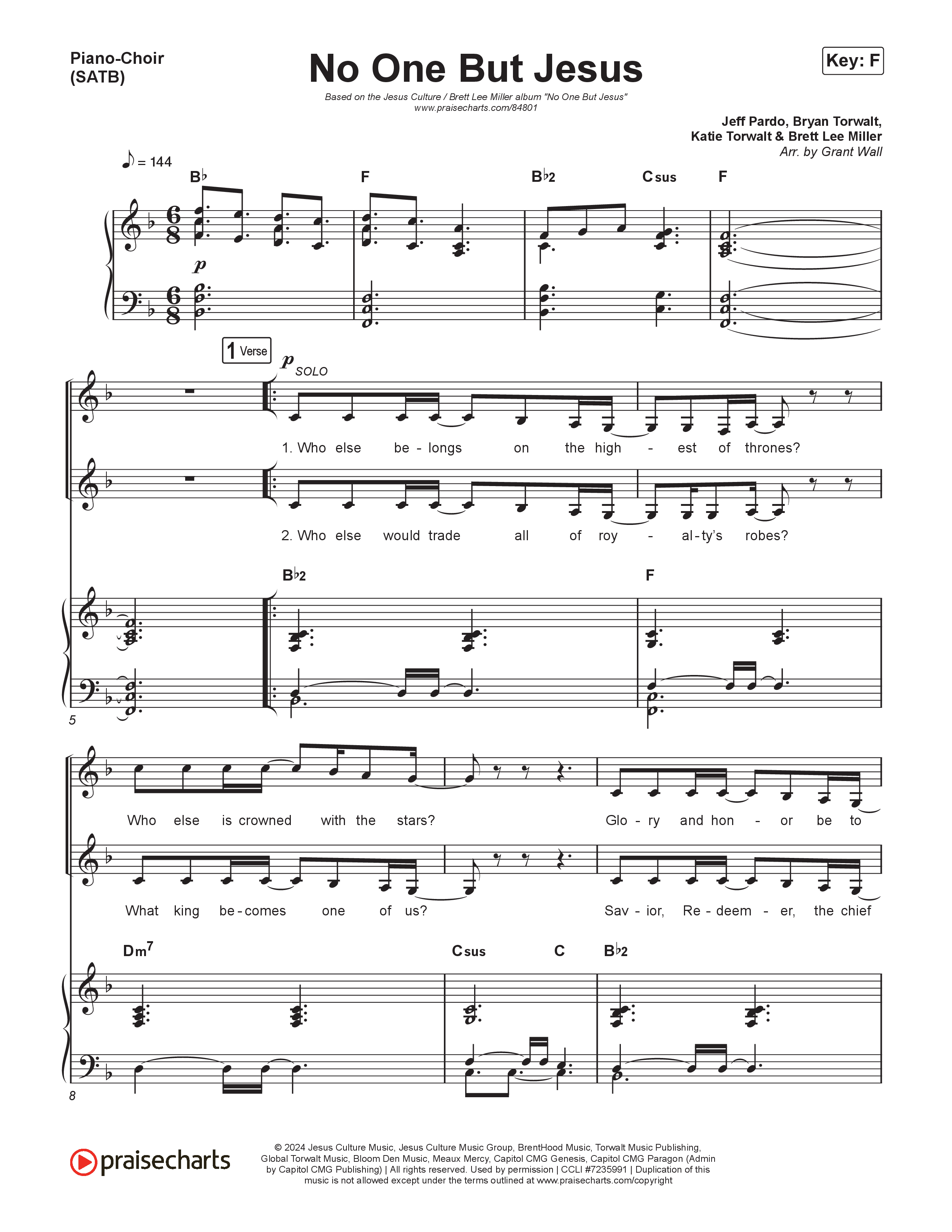 No One But Jesus (Live) Piano/Vocal (SATB) (Jesus Culture / Brett Lee Miller)