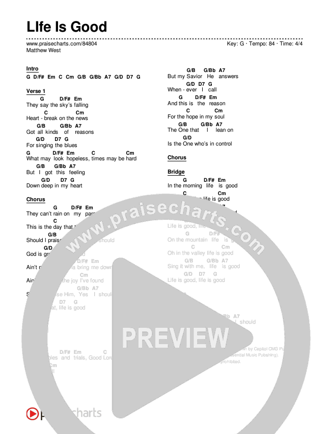 Life Is Good Chords & Lyrics (Matthew West)