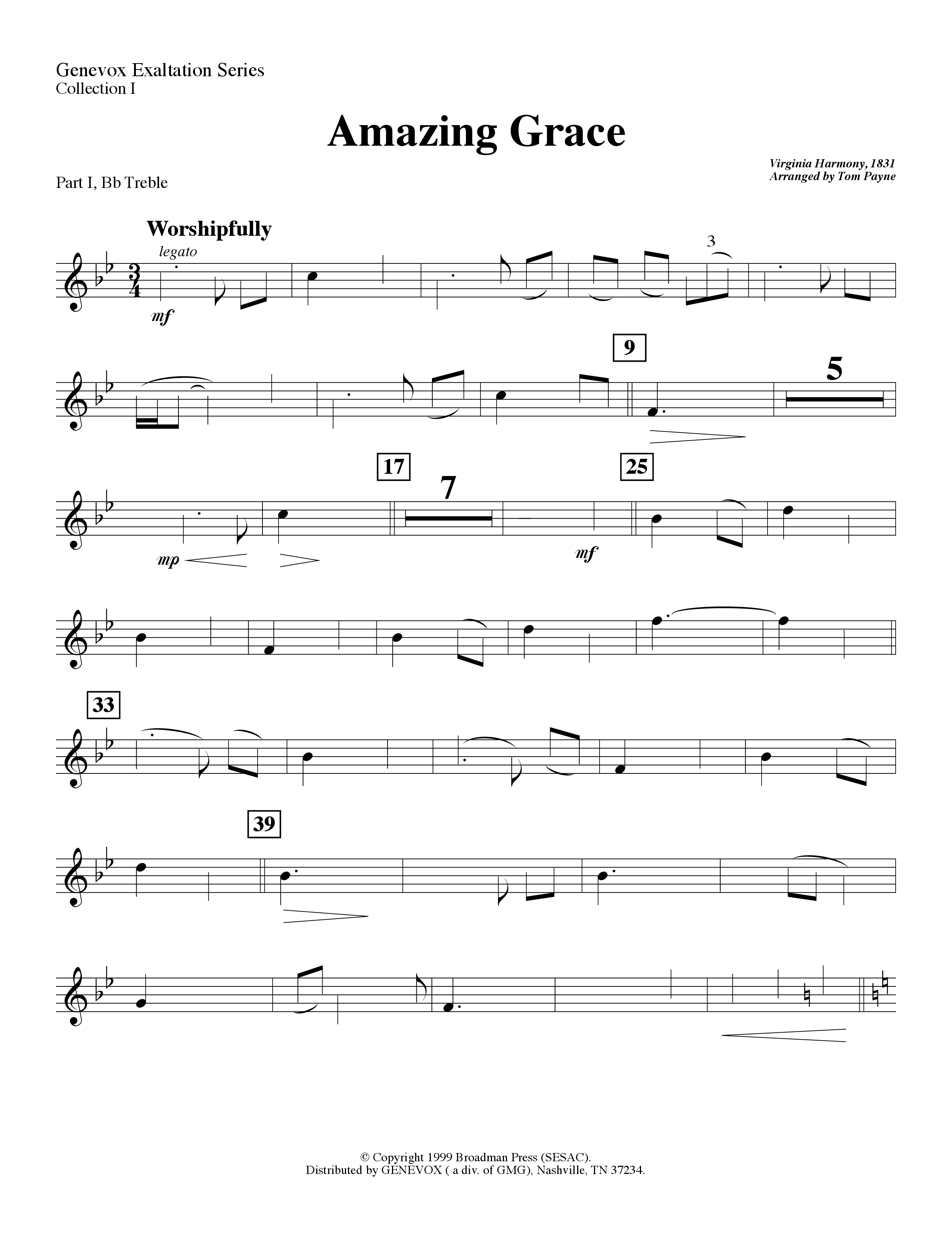 Amazing Grace (Instrumental) Part 1: Bb, C, Eb Treble (Lifeway Worship / Arr. Tom Payne)