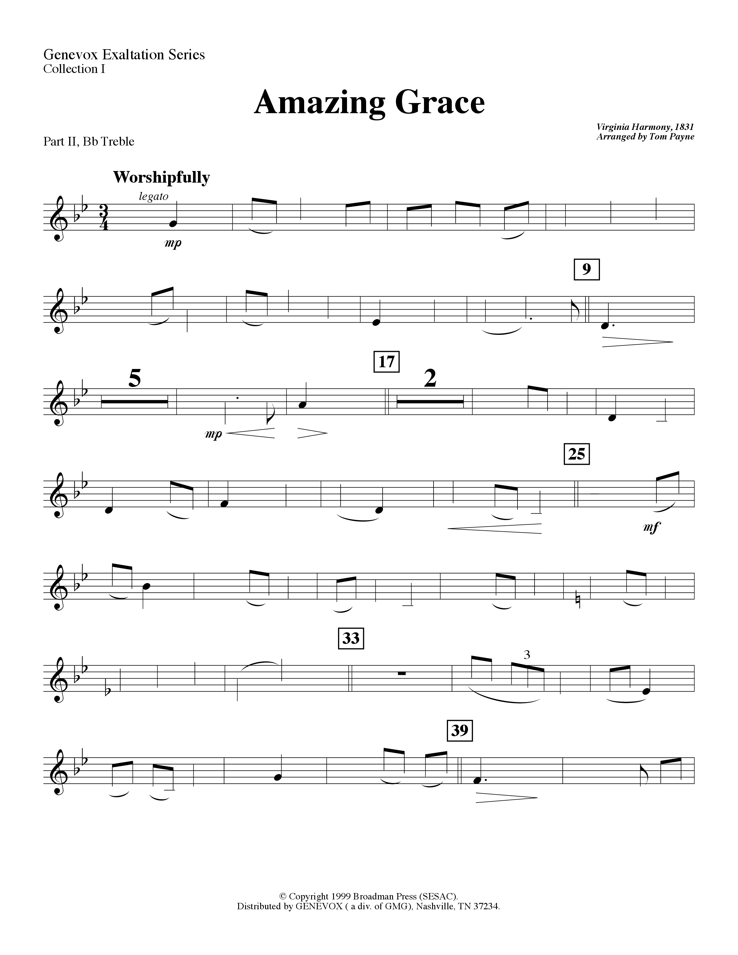 Amazing Grace (Instrumental) Part 2: Bb, C, Eb, F Treble (Lifeway Worship / Arr. Tom Payne)