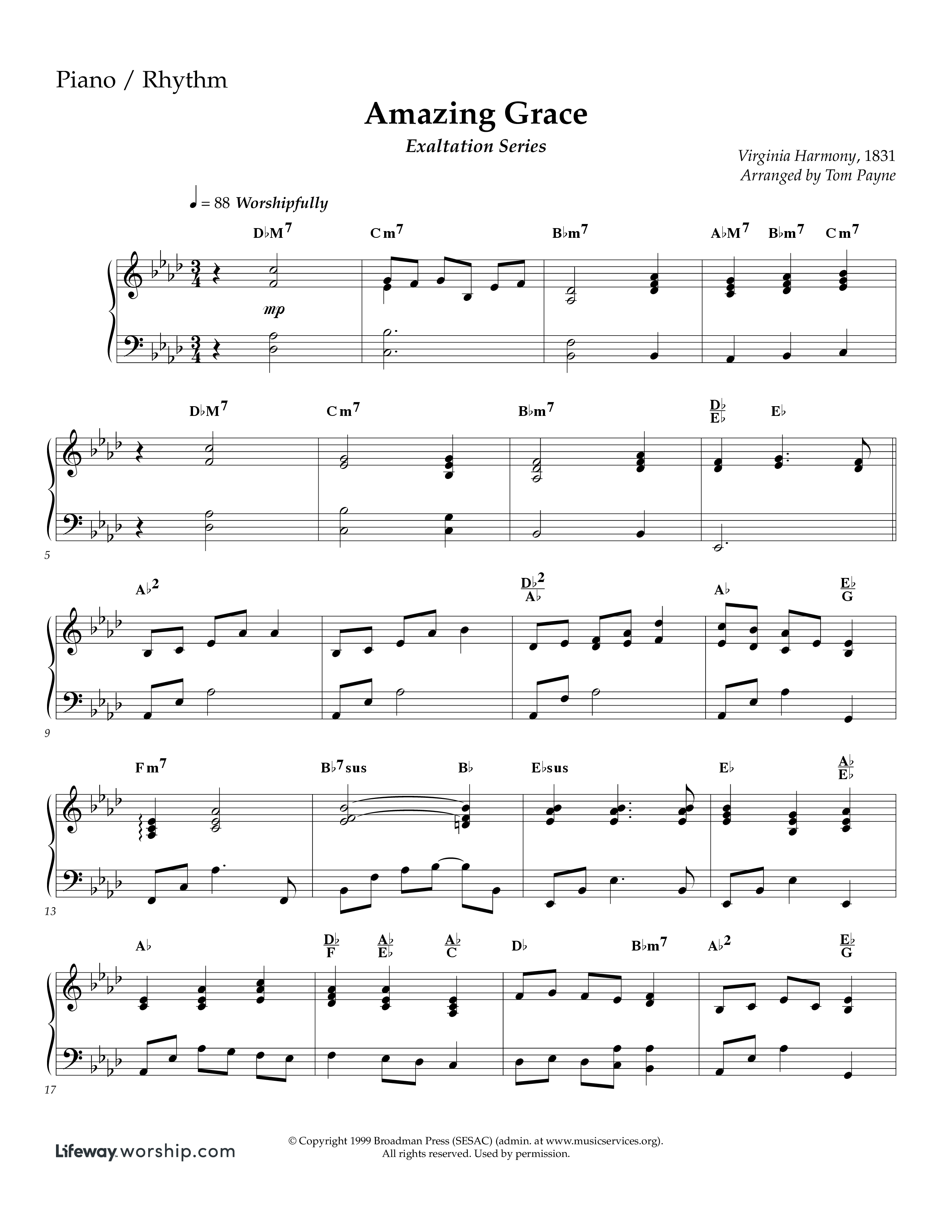 Amazing Grace (Instrumental) Piano Sheet (Lifeway Worship / Arr. Tom Payne)