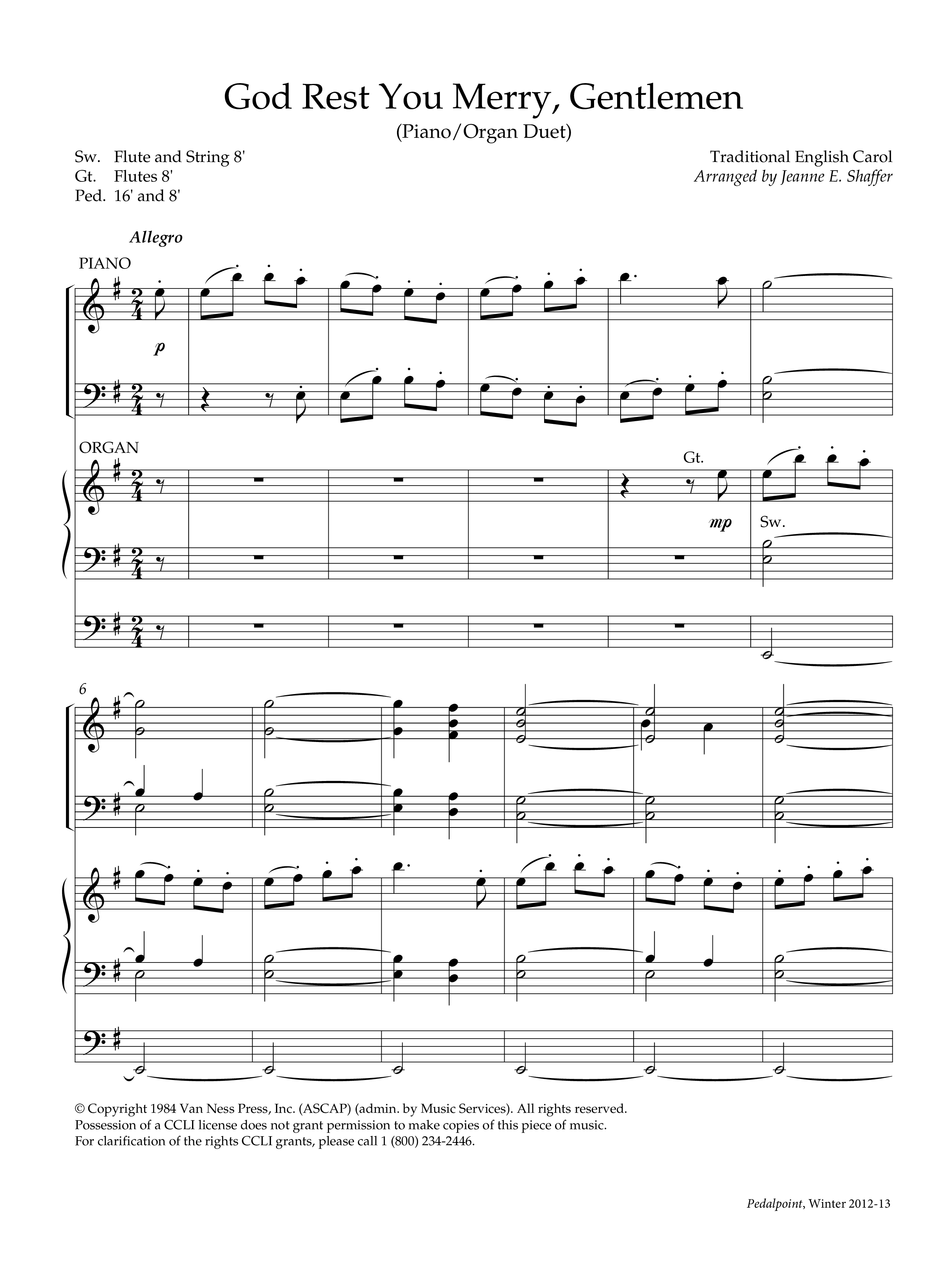 God Rest You Merry Gentlemen (Instrumental) Piano-Organ (Lifeway Worship / Arr. Jeanne E. Shaffer)