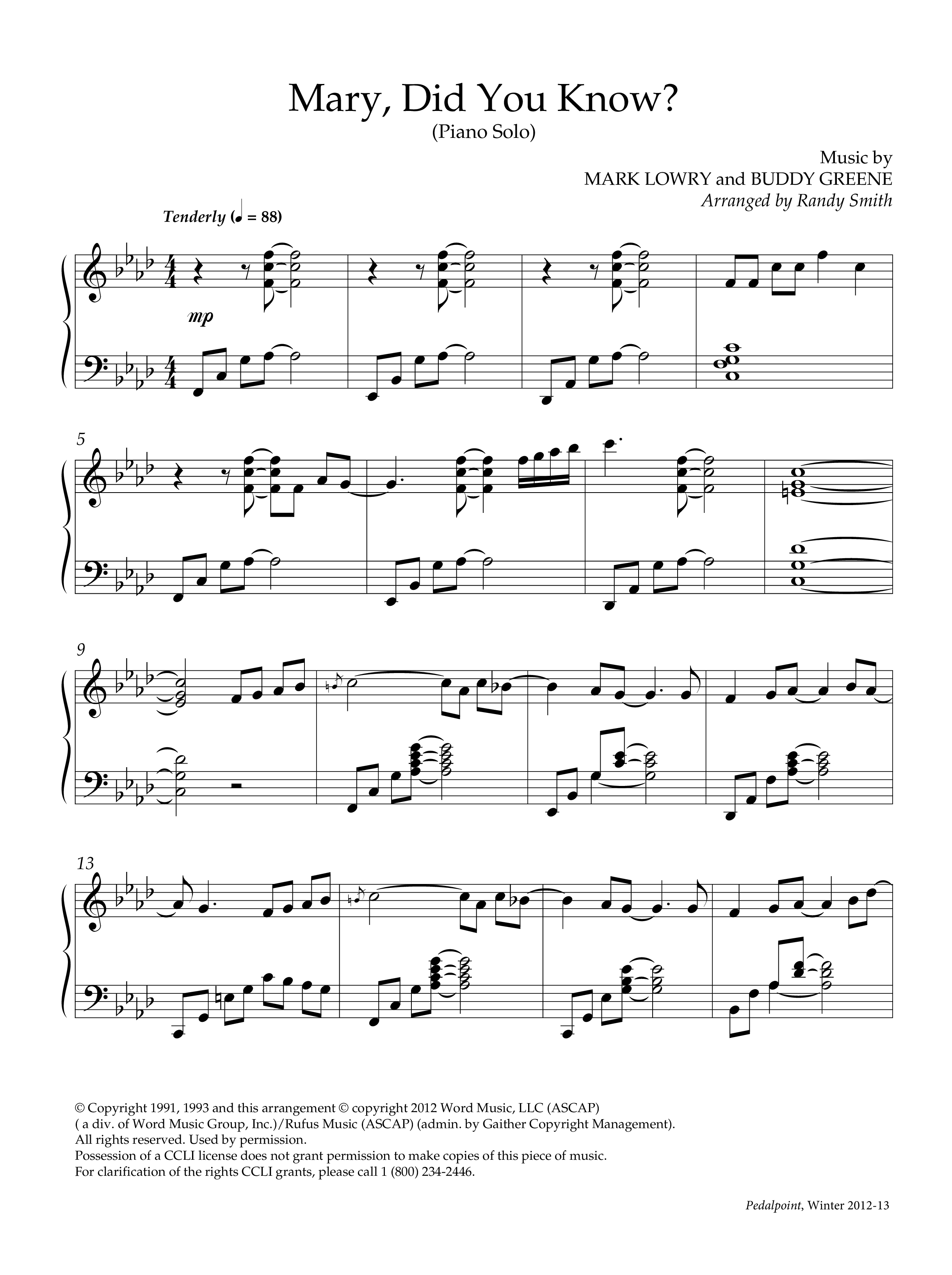 Mary Did You Know (Instrumental) Piano Solo (Lifeway Worship / Arr. Randy Smith)