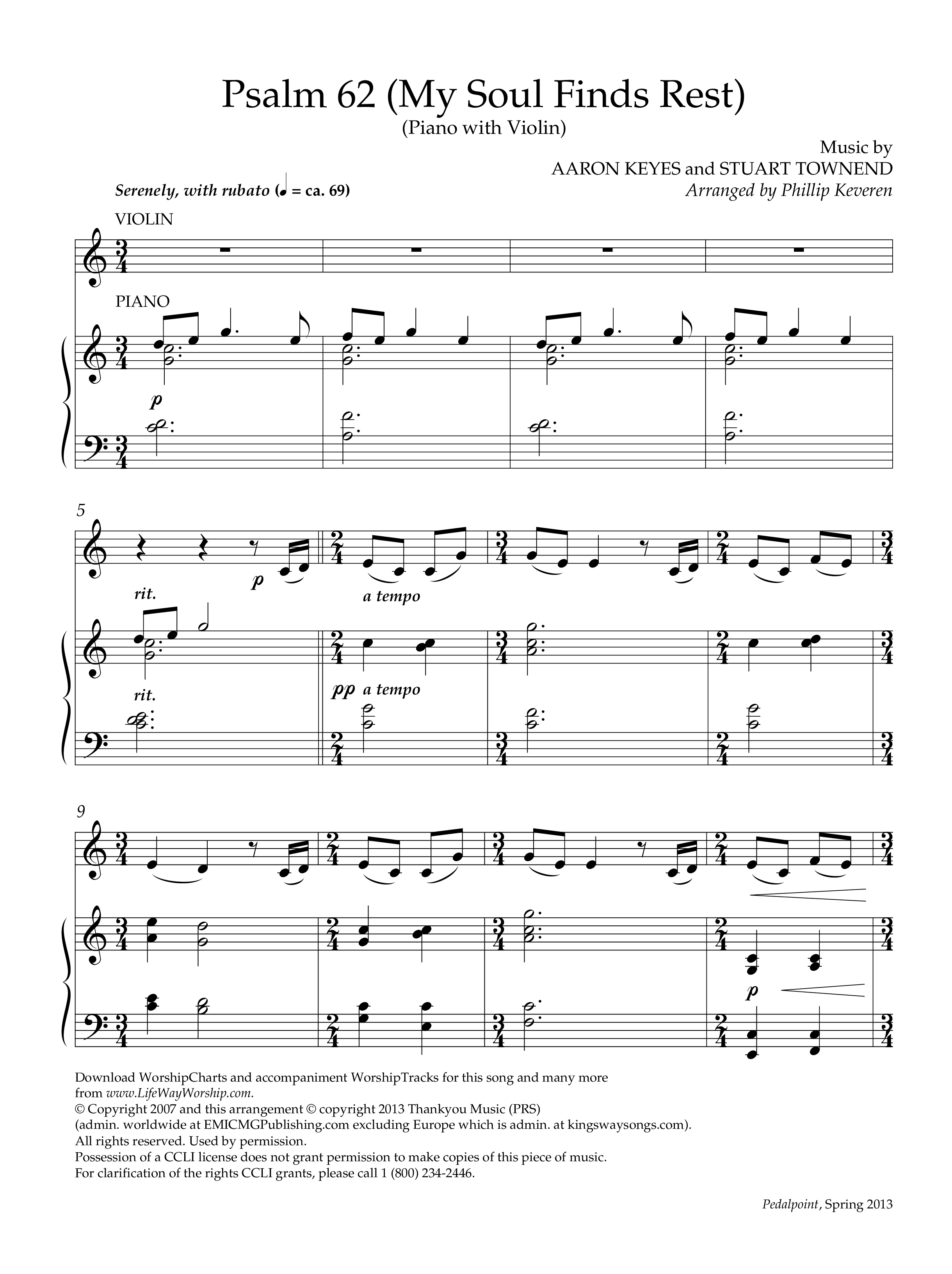 Psalm 62 (Instrumental) Piano with Violin (Lifeway Worship / Arr. Phillip Keveren)