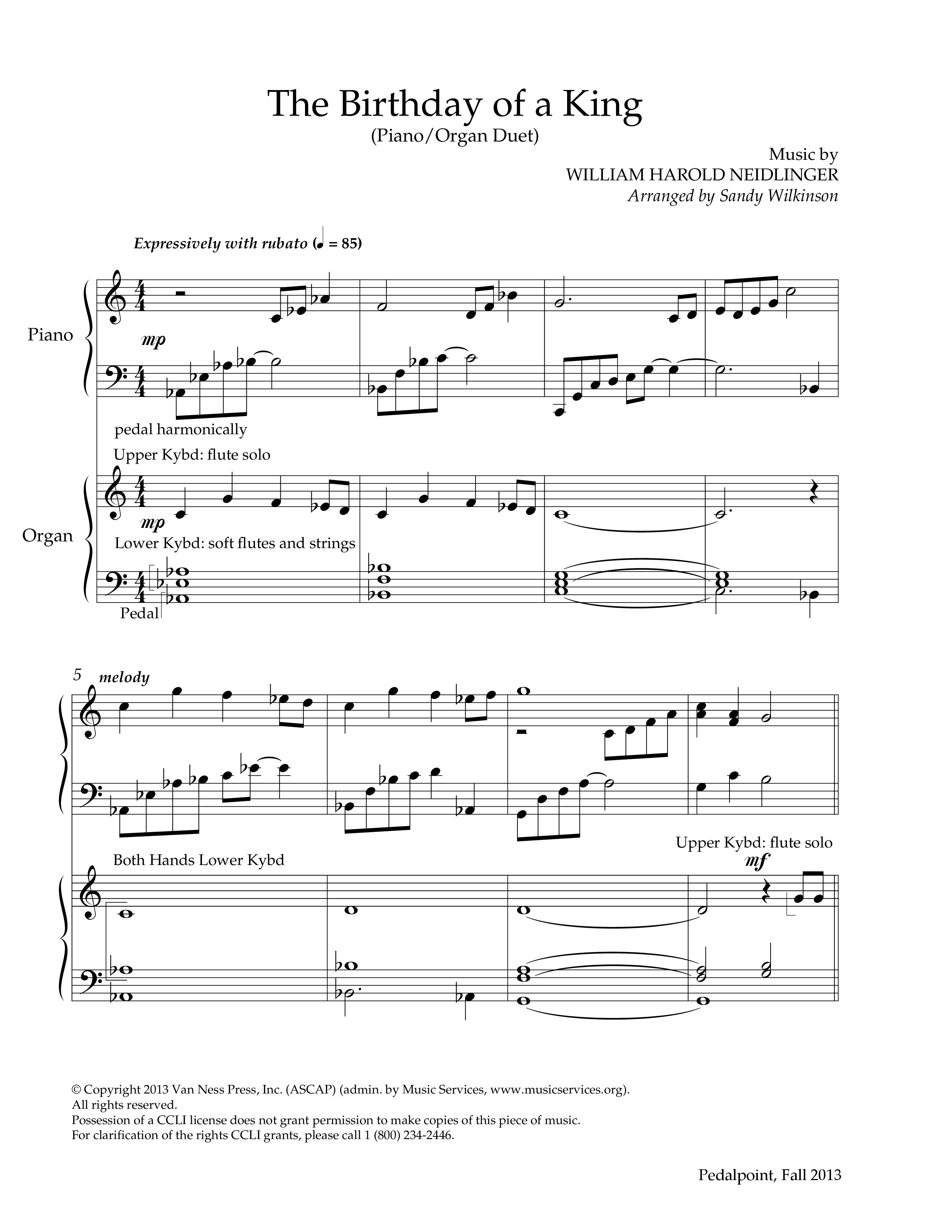 The Birthday Of A King (Instrumental) Piano-Organ (Lifeway Worship / Arr. Sandy Wilkinson)