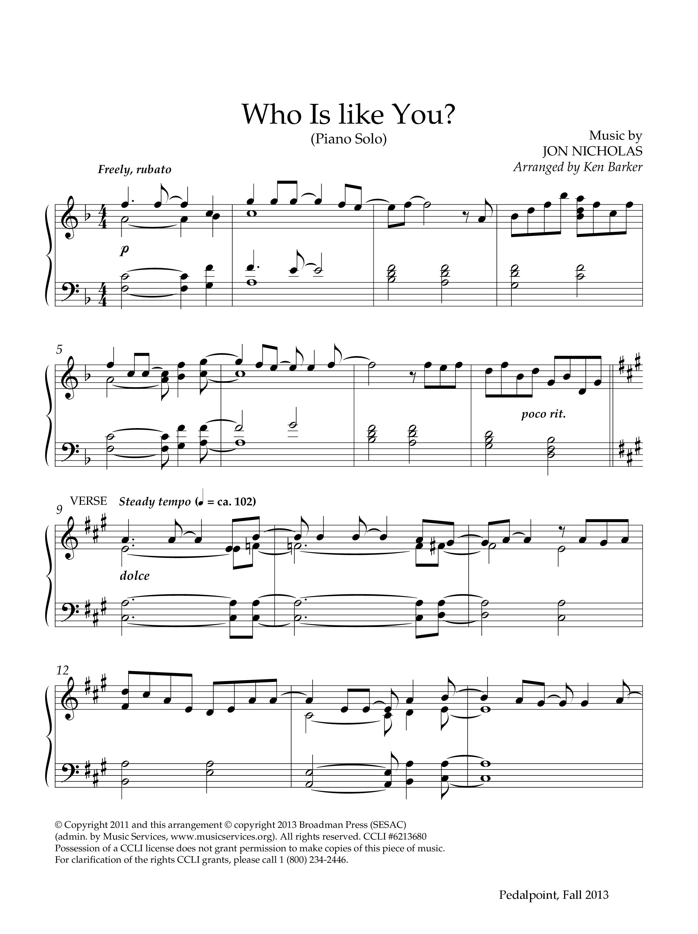 Who Is Like You (Instrumental) Piano Solo (Lifeway Worship / Arr. Ken Barker)