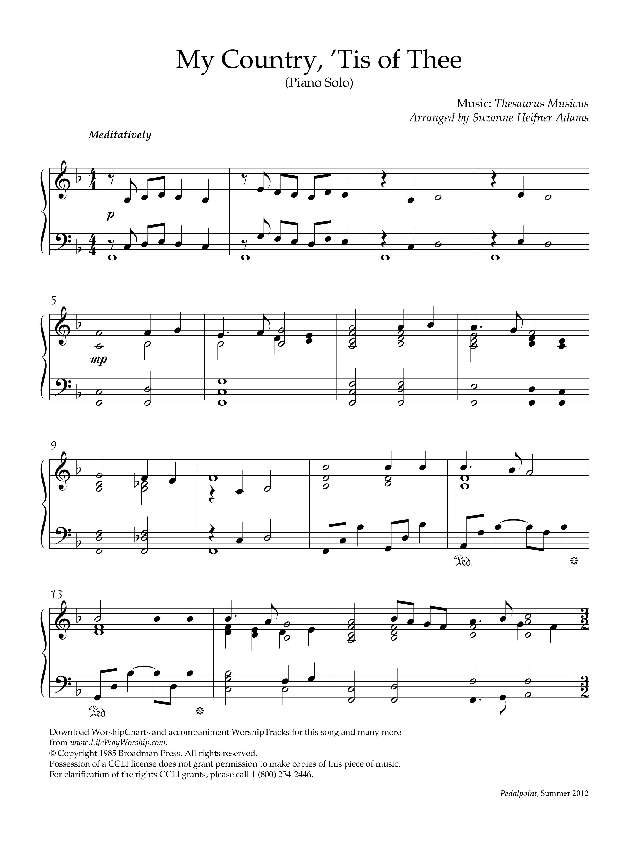 My Country Tis Of Thee (Instrumental) Piano Solo (Lifeway Worship / Arr. Suzanne Heifner Adams)