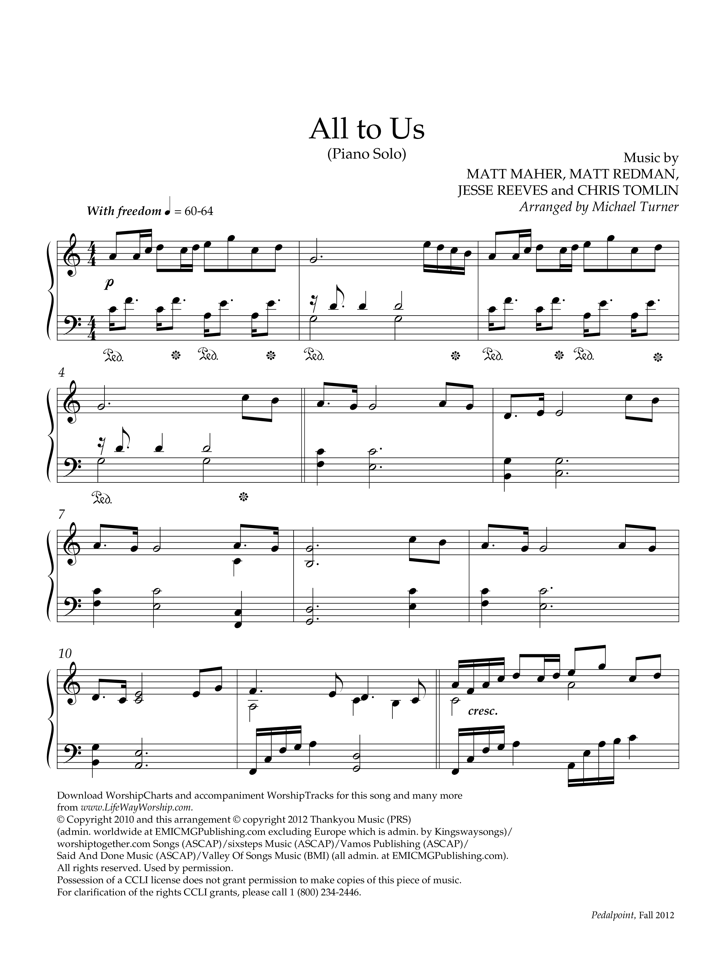All To Us (Instrumental) Piano Solo (Lifeway Worship / Arr. Michael T. Turner)