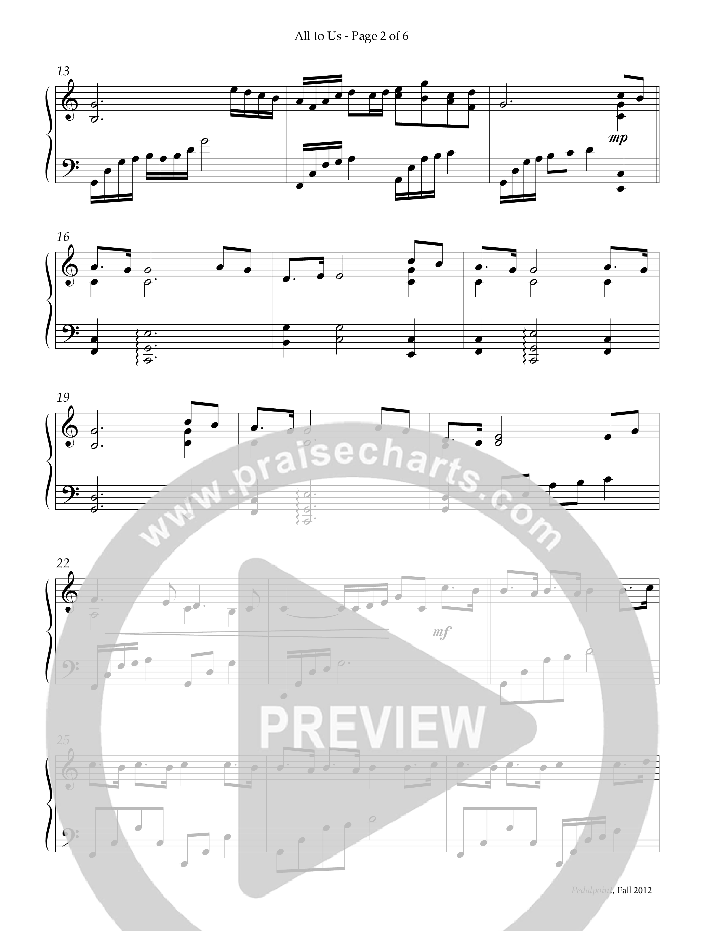 All To Us (Instrumental) Piano Solo (Lifeway Worship / Arr. Michael T. Turner)