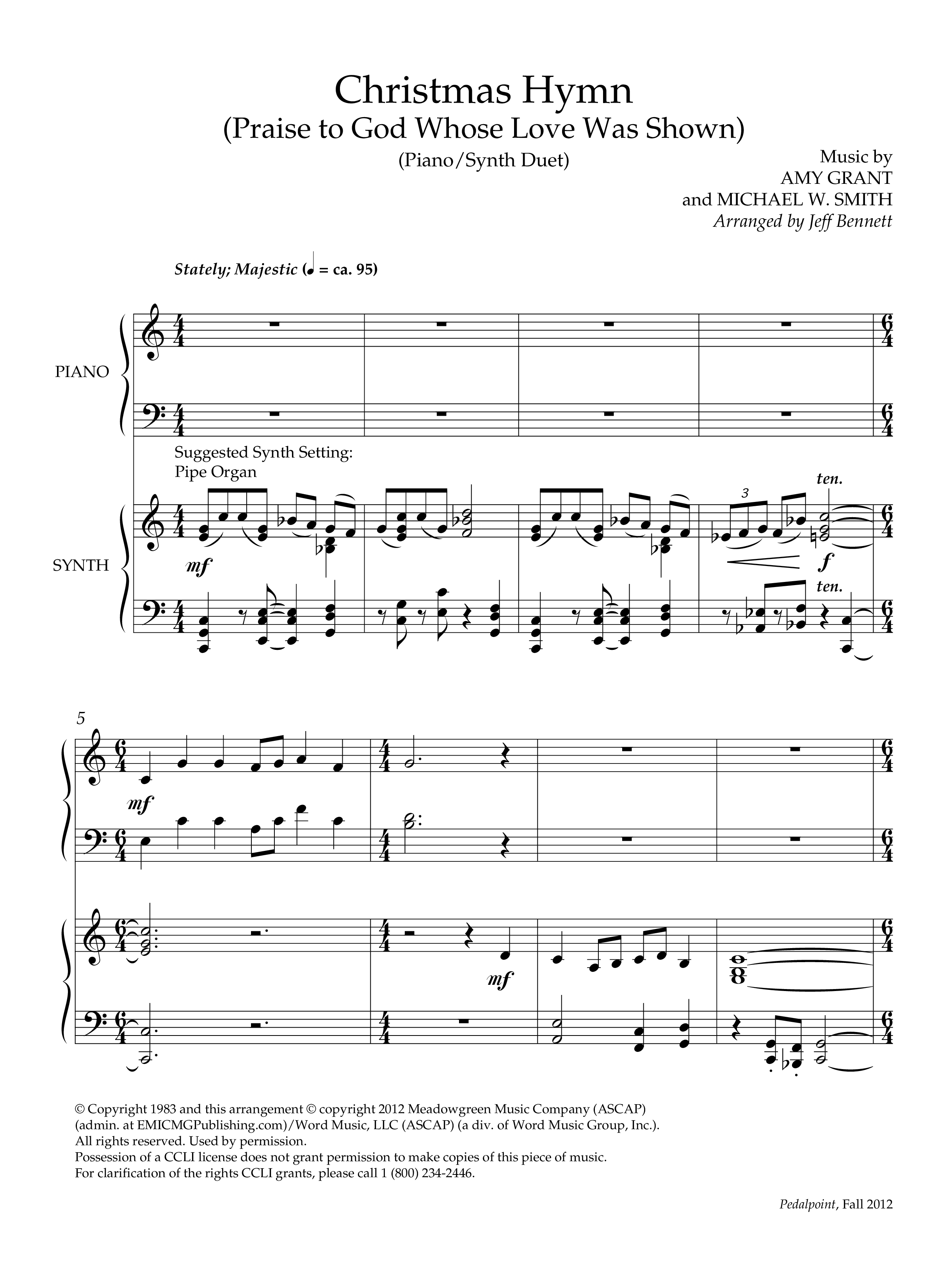 Christmas Hymn (Praise To God Whose Love Was Shown) (Instrumental) Piano-Synth (Lifeway Worship / Arr. Jeff Bennett)