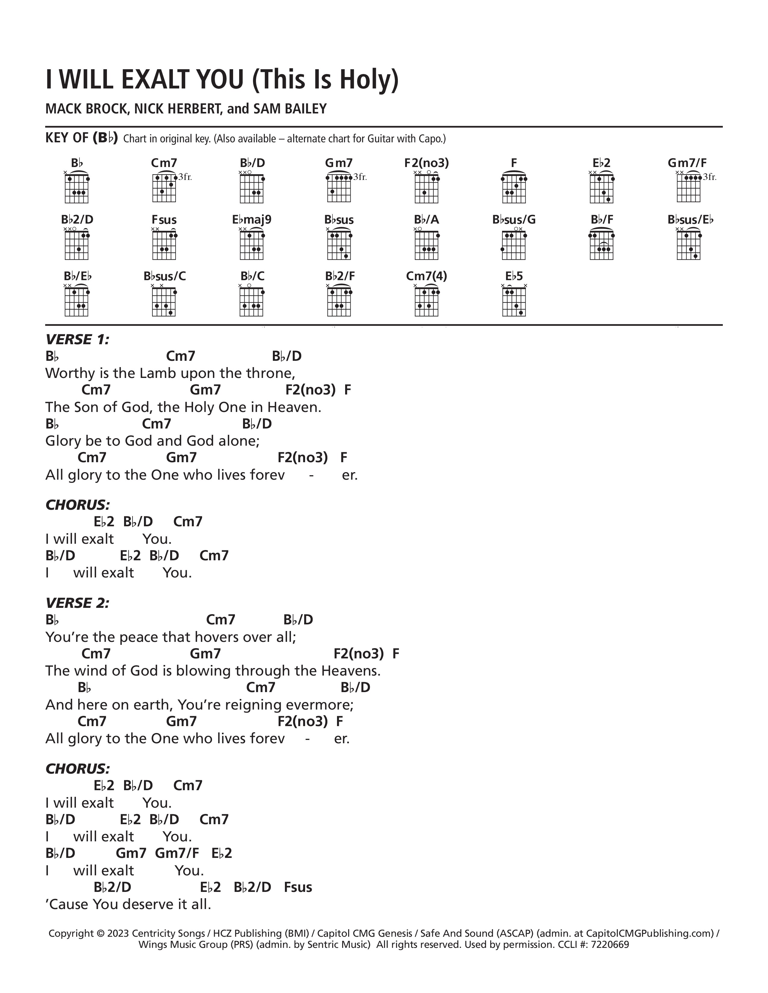 I Will Exalt You (This Is Holy) Chord Chart (Mack Brock)